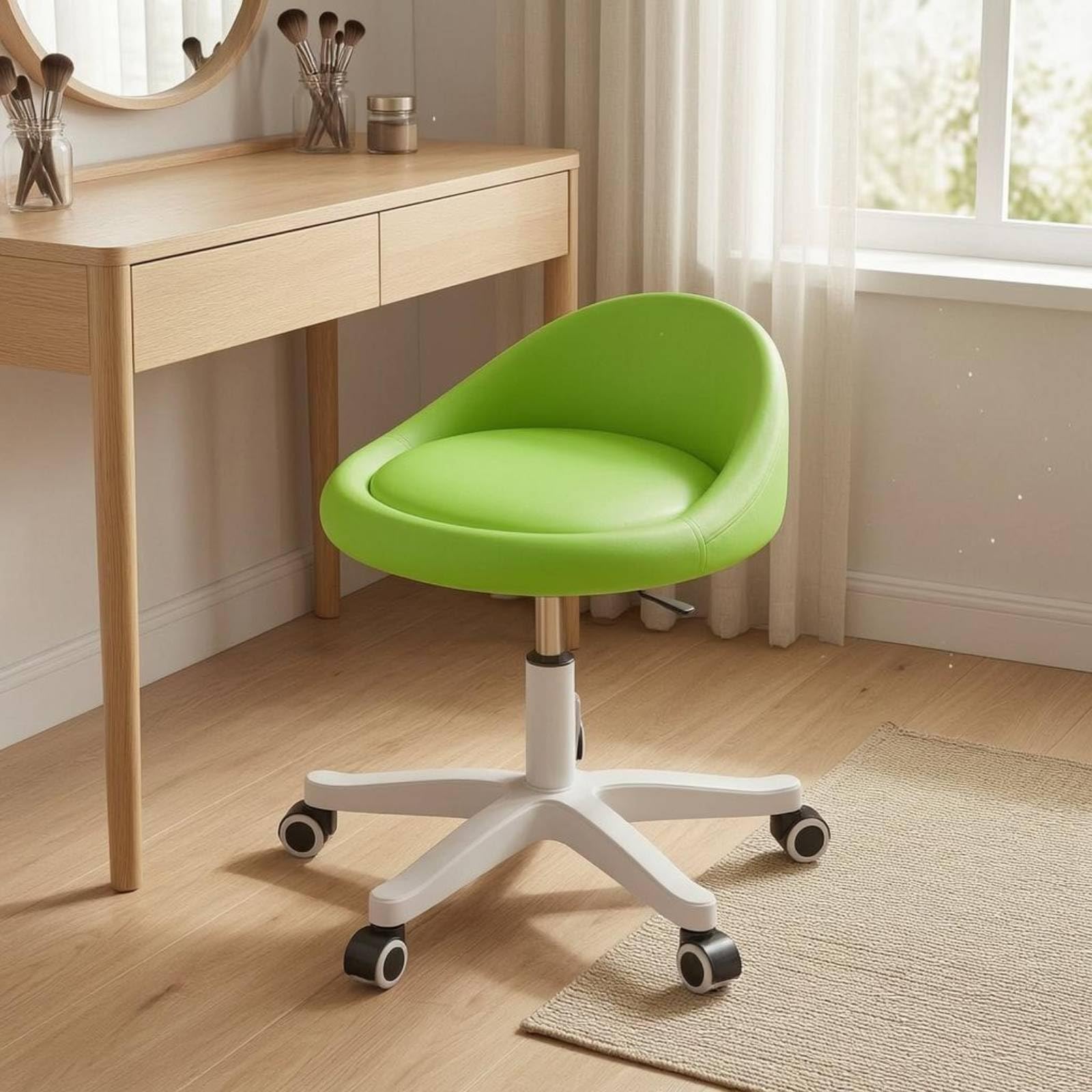 Sedia da Toeletta Regolabile Poltroncina Sedia Poltrona Seduta con Schienale Curvo Basso E Rivestimento Liscio con Cuscino Imbottito E Mobilità a, Regolabile, Marrone Caramello