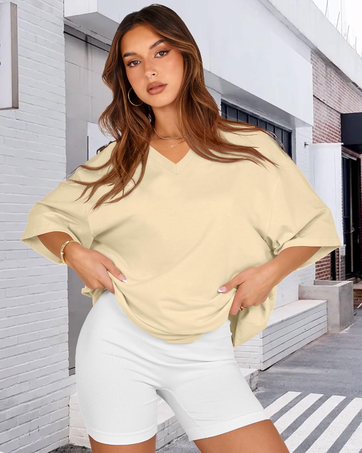 Oversized Tshirts for Women V Neck Short Sleeve Summer Casual Basic Loose Tops - Image 2
