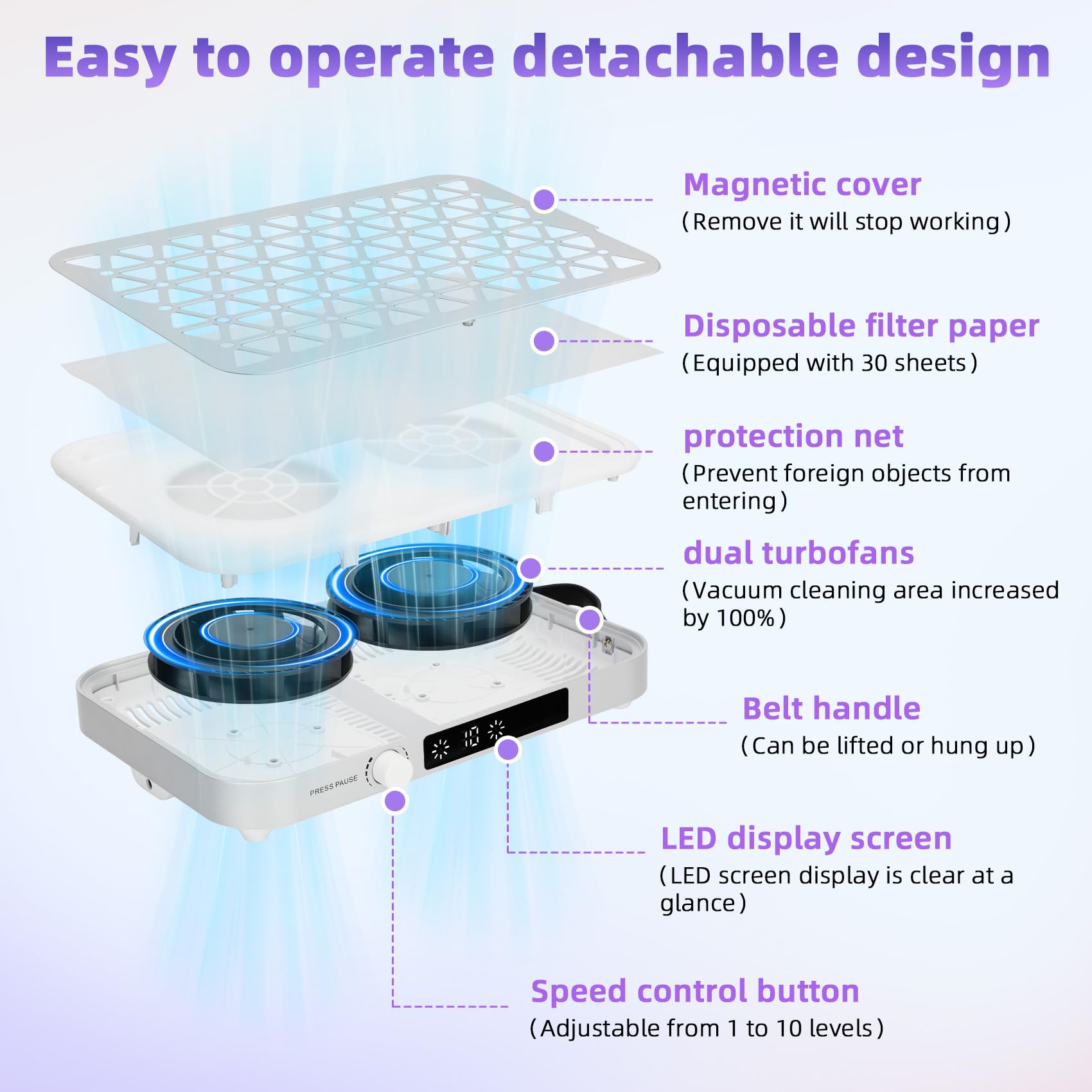 Nail Dust Collector,Professional Dust Collector Nail Tech, 1600PA Portable Nail Vacuum with 10 Speeds & 30 Disposable Filters,Suitable for Home & Salon – Hygienic, Low Noise, Quick Heat Dissipation