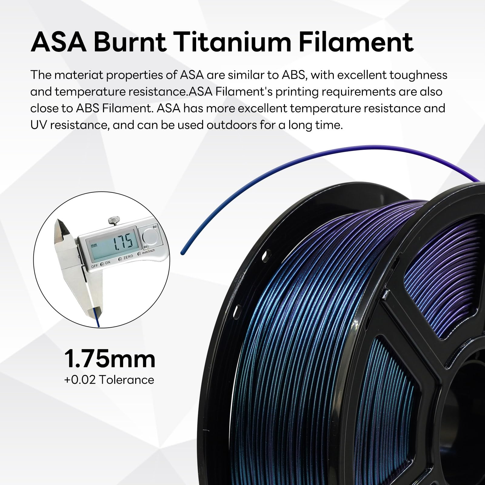 Flashforge Filament ASA 1,75mm, filamenti per stampanti 3D 1kg-accuratezza dimensionale +/- 0,02mm,alta resistenza ai raggi UV, perfetto per la stampa di parti funzionali all'aperto (Burnt Titanium)