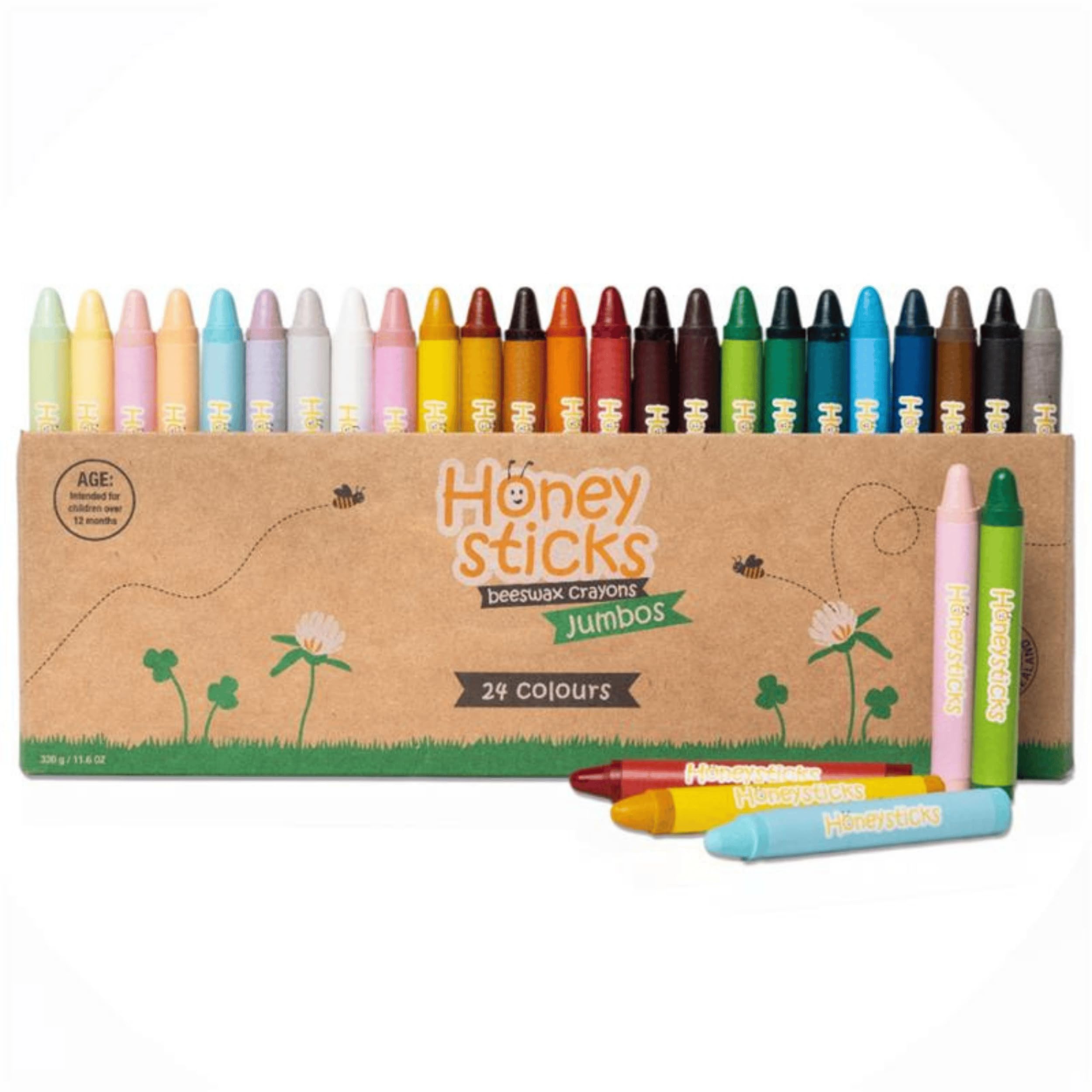 Honeysticks Jumbo Crayons (24 Pack) - Non Toxic Crayons for Kids - 100% Pure Beeswax - Bright Food Grade Colours - Large, Easy to Hold & Use - Preschool Art Supplies for Toddlers/Kids 2-4, 3-5, 4-8 — image 1