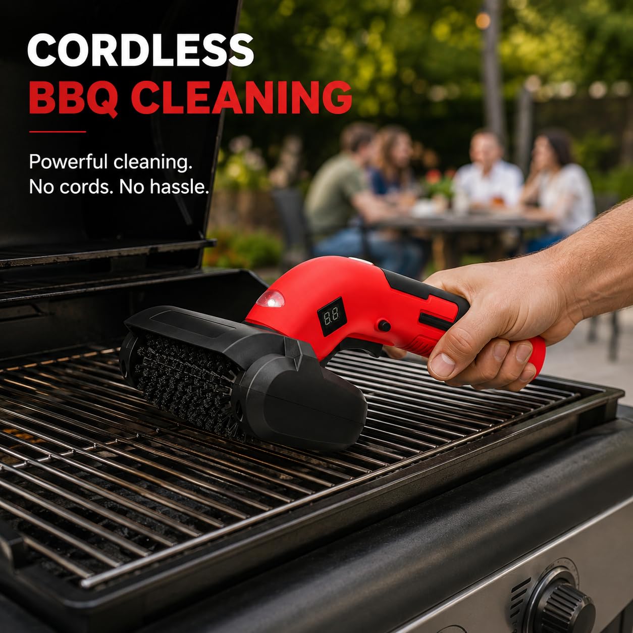 Cepillo eléctrico inalámbrico para Barbacoa, Limpiador rotatorio de 1400 RPM.
