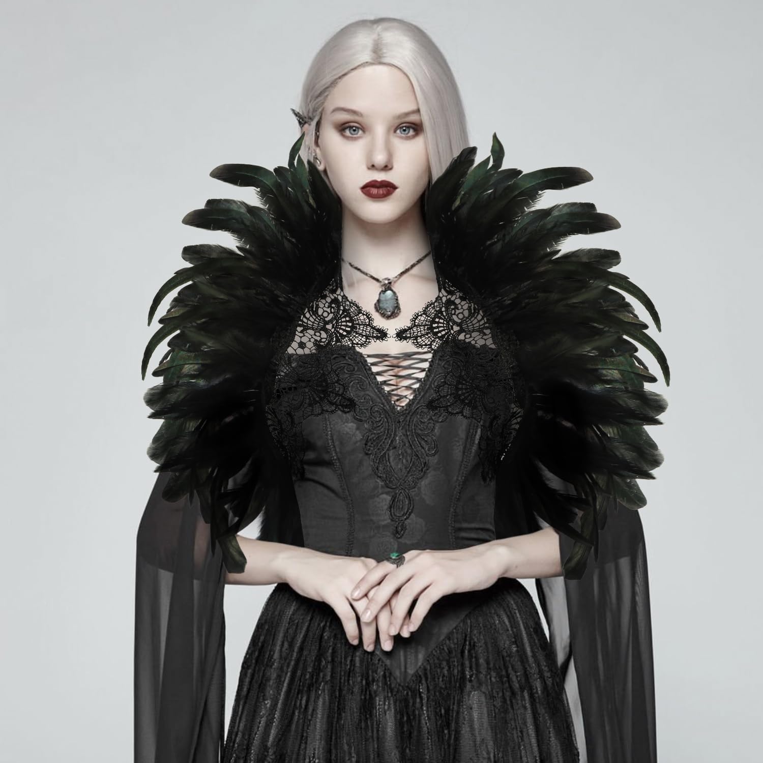 Gothic Feder Cape Schulterstola – Schwarz, Mit Verstellbaren Bändern, Für Karneval & Mottopartys