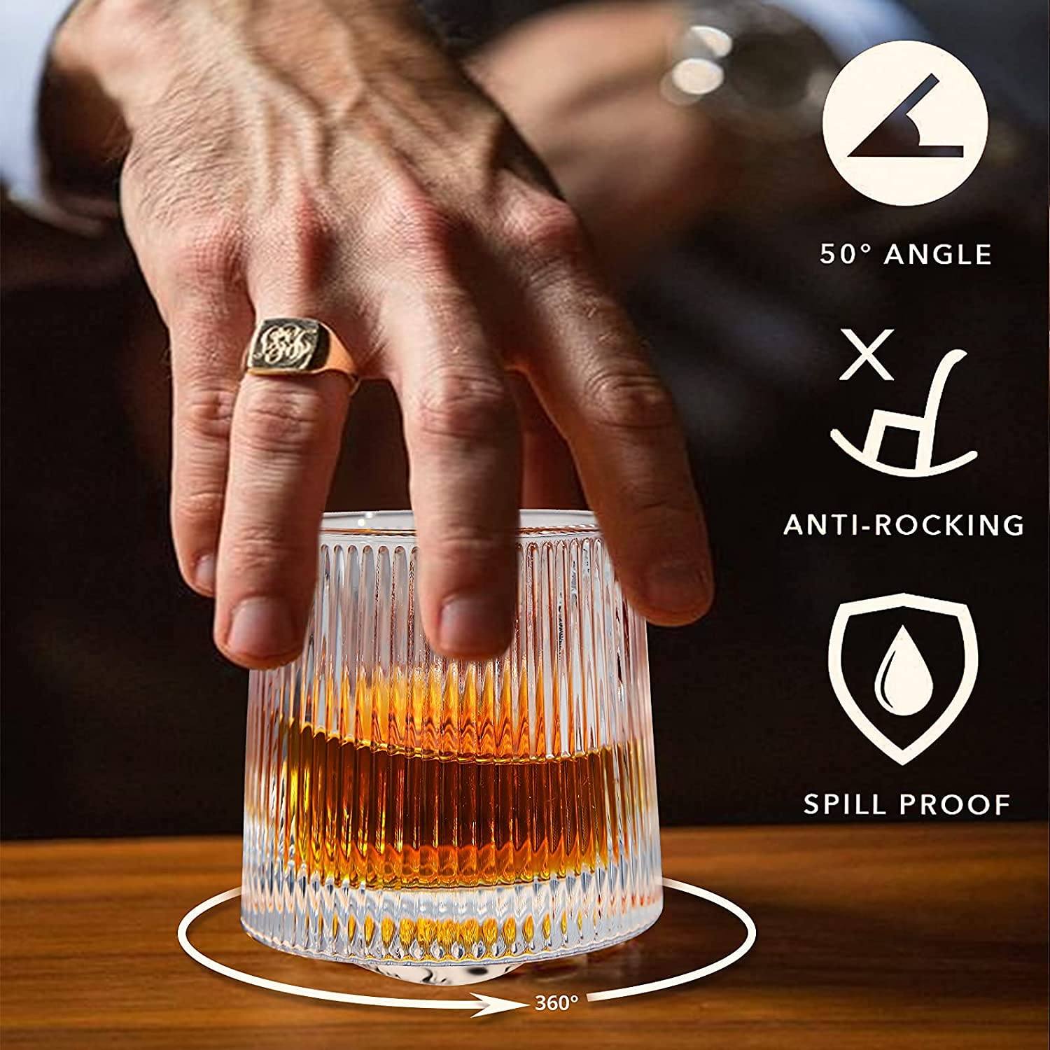 Earnmore Confezione da 6 bicchieri da whisky girevoli a decompressione Old Fashioned Whisky Glasses-Bar Whisky Glasses –Style Glassware for Bourbon–Bicchieri per Scotch–Bicchieri da rum，160ml