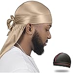 ForceWave Silky Durag for Men Wave Cap Satin Dorag for Men Women 360 Wave (Champagne)
