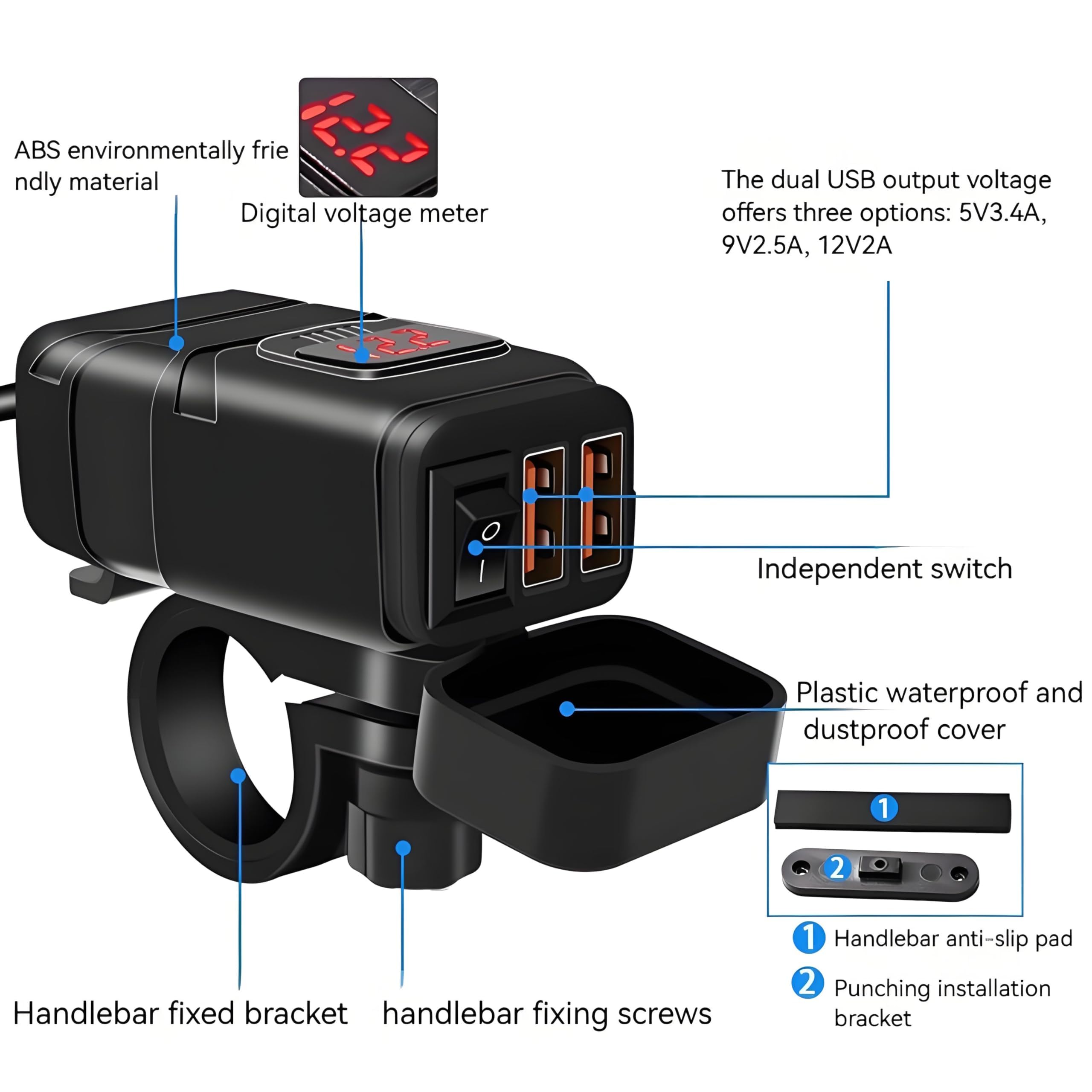 Motocyklowa podwójna ładowarka USB, woltomierz do Triumph Trident 660 2021-2026, szybkie ładowanie, szybkie odłączanie, SAE do USB, wodoodporne akcesoria