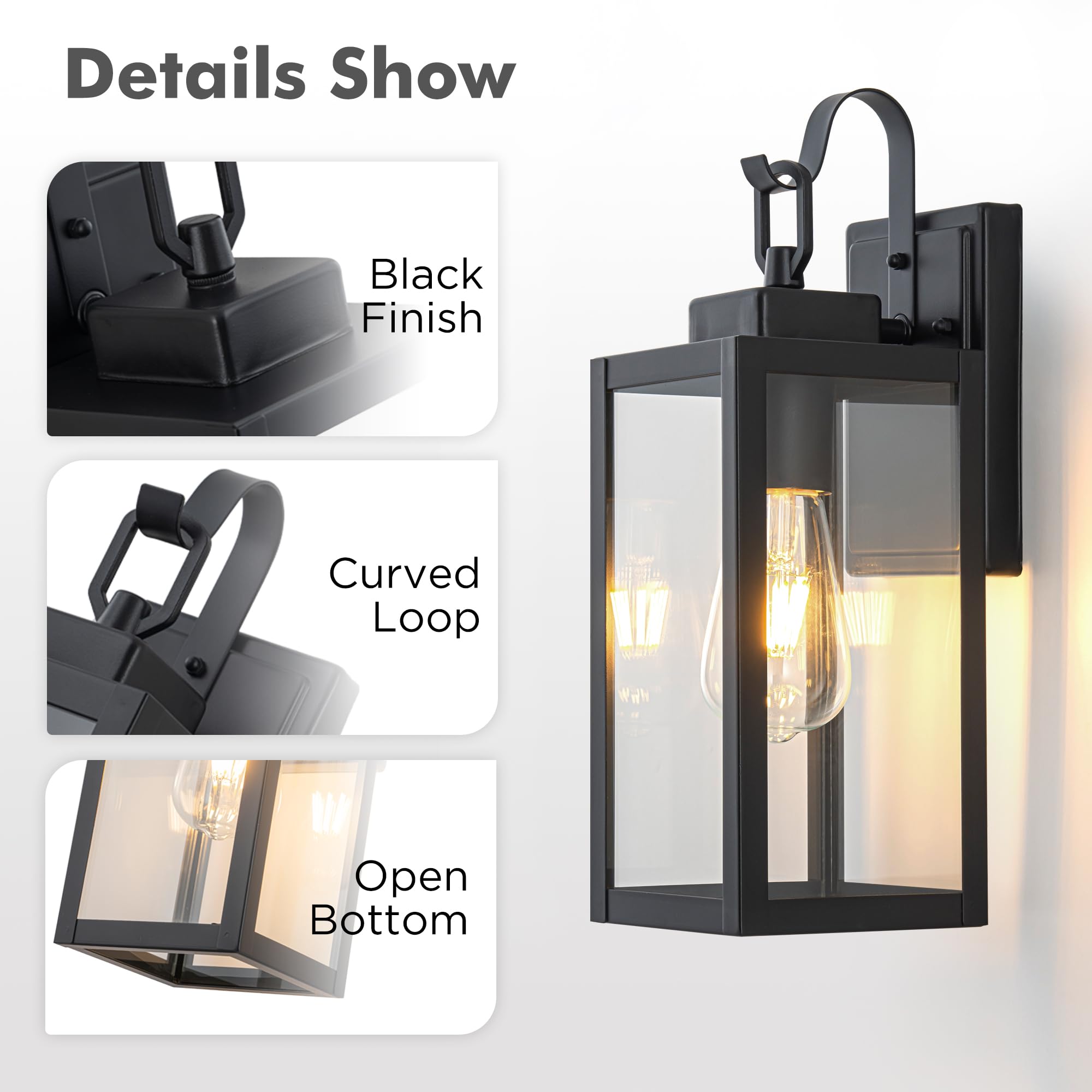 FTL Aussenlampe Wand Moderne, Aussen Wandleuchte E27, Glas-Außenwandleuchten, Mattschwarz Wandlaterne Außenlampe, Aussenbeleuchtung Hauswand, IP44 Wasserdicht Terrassenbeleuchtung für Veranda, Garten