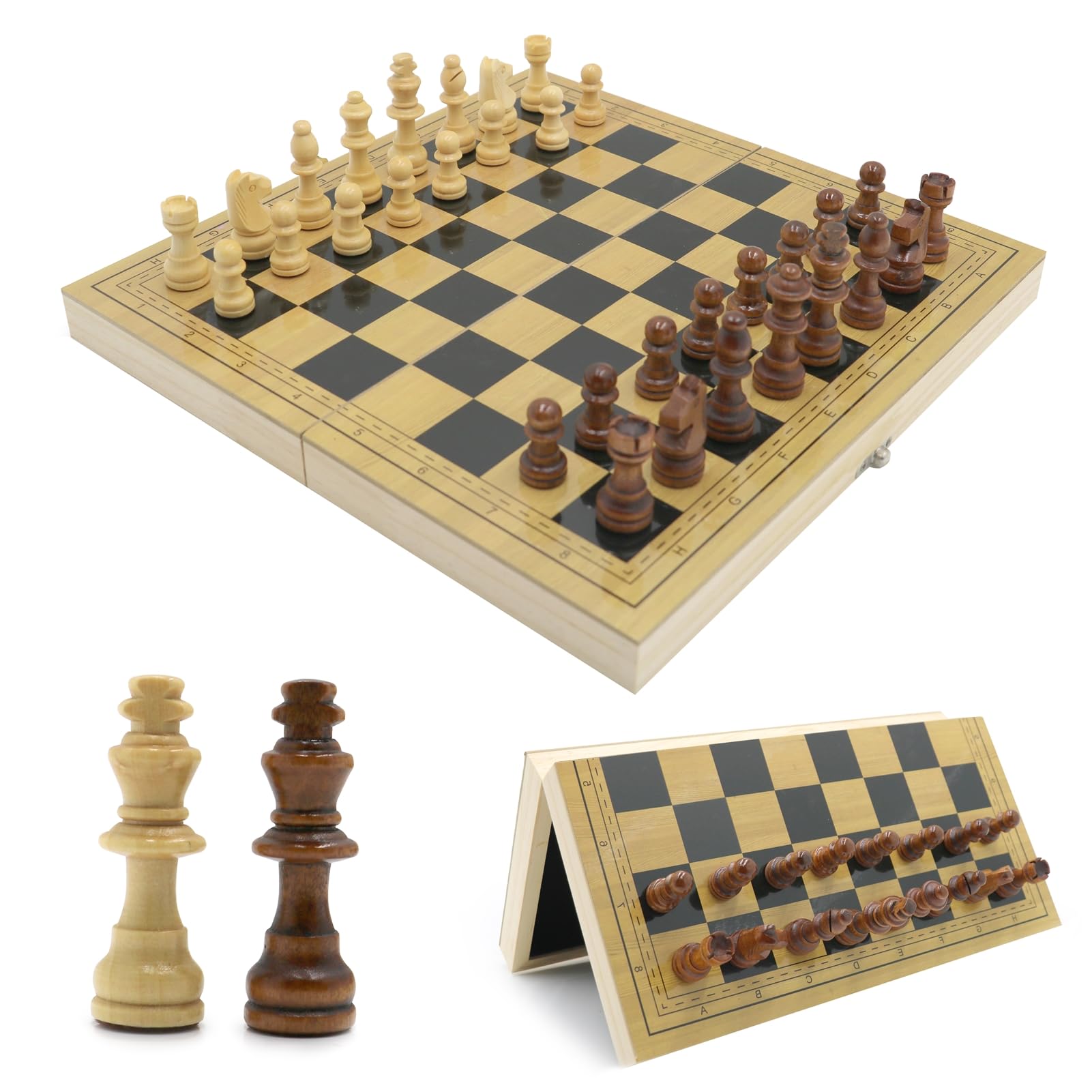 Icegrey Scacchiera in Legno Pieghevole Giochi Tradizionali Stoccaggio Portatile Set di Scacchi Internazionali per Viaggio Gioco da Tavolo per Adulti Bambini 40x40cm