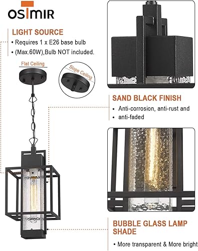 Miniatura 3 de Juego de 3 luces para exteriores, juego de 3 lámparas a juego, lámpara de pared para exteriores y lámpara colgante para exteriores, 2103-1W-2PK,