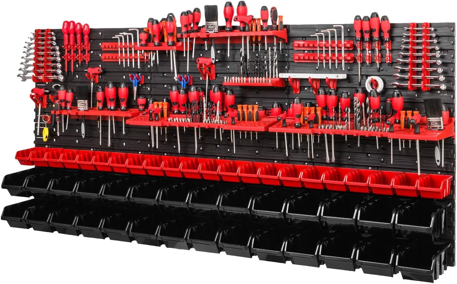98pc Wall Mounted Tool Storage Organiser Set, DIY Garage Workshop Rack with Bins, Shed Workbench