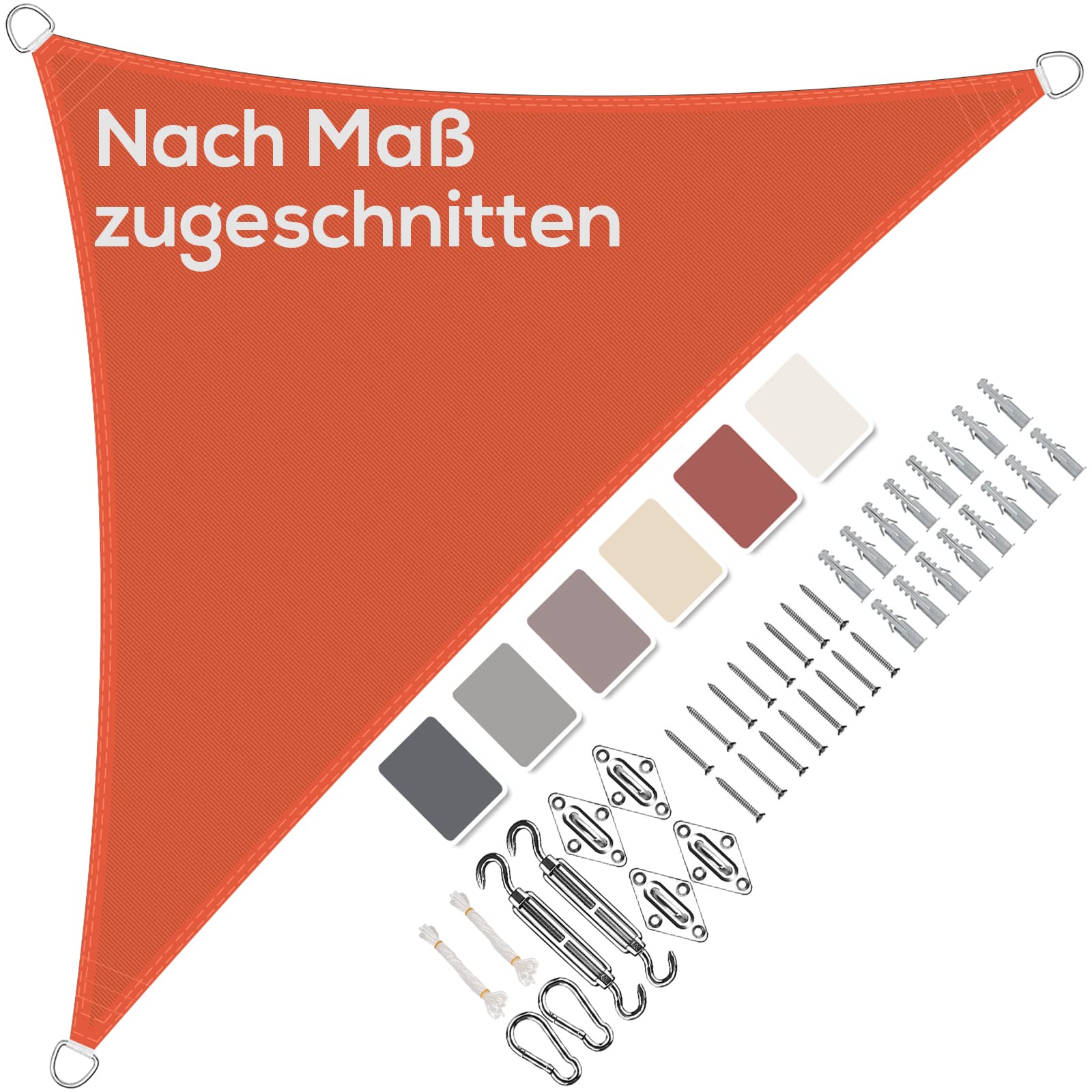 Sonnensegel Dreieckig Rechtwinklig 3x3x4.25m Wasserdicht im Viele Größe und Farben, mit Befestigungs Kit PES Polyester, Sonnenschutz 95% UV Schutz, Reißfest Wetterfest für Terrasse Garten- Orange