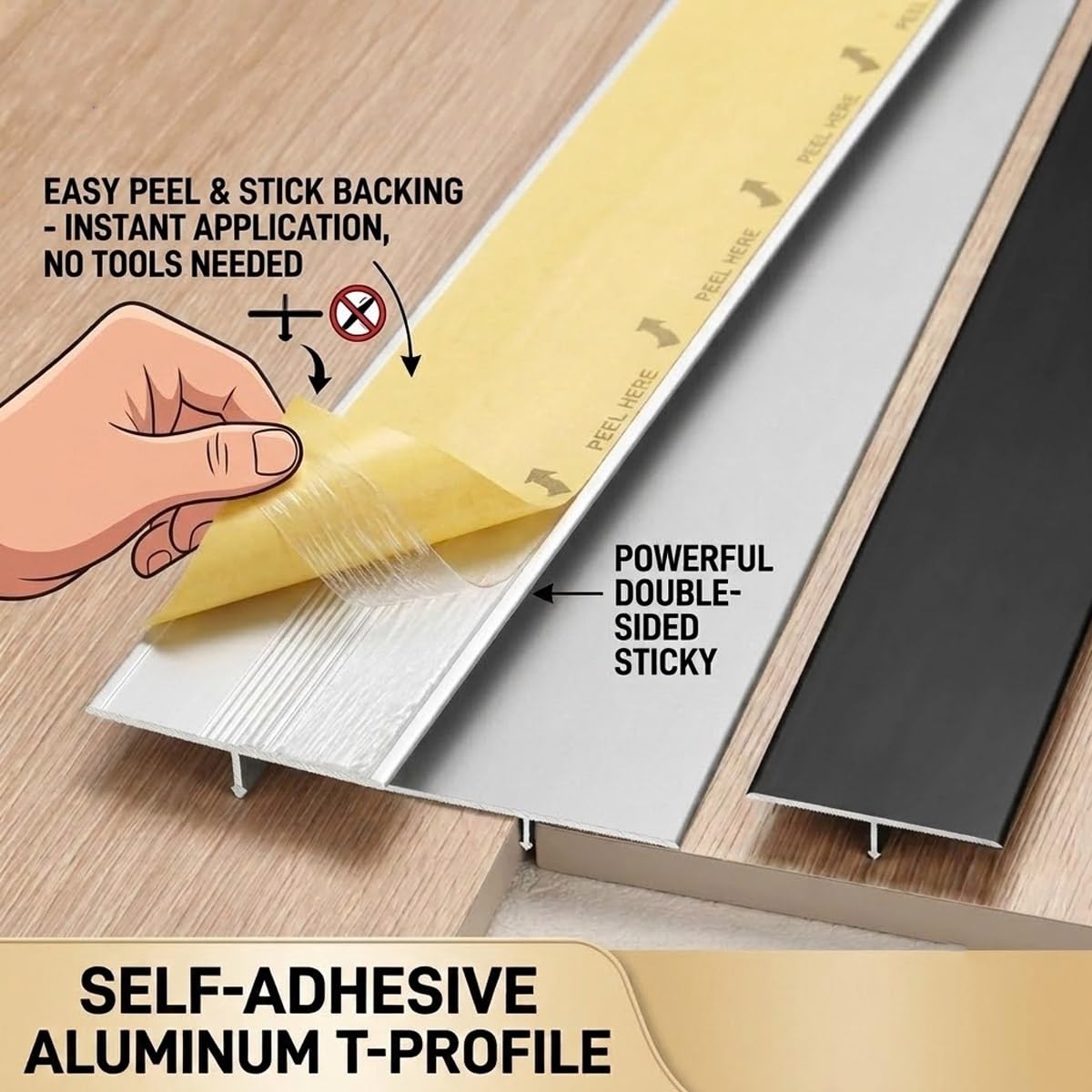 Perfil de Transición en T Autoadhesivo de Aluminio para Suelos | El Paquete Incluye 3 Piezas de Perfiles en T. Cada Tira Mide 0,9m de Largo. Tamaño para Huecos(White,25mm/0.98in)