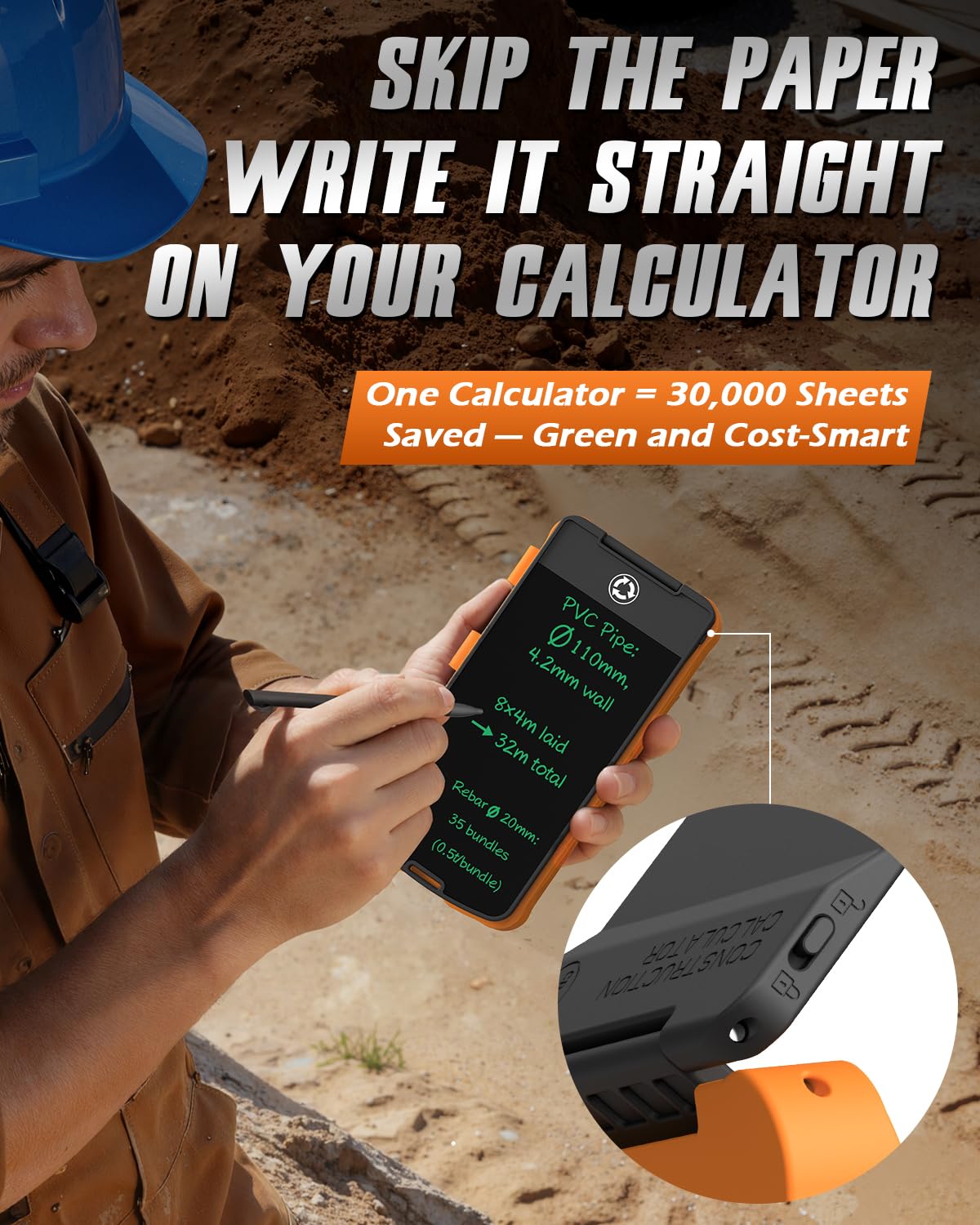 GUYUCOM Calcolatrice da costruzione con tavoletta da scrittura Calcolatrice in calcestruzzo per appaltatori, strumenti di progetto domestico per edilizia falegnami industriali Calcolatrici tascabili