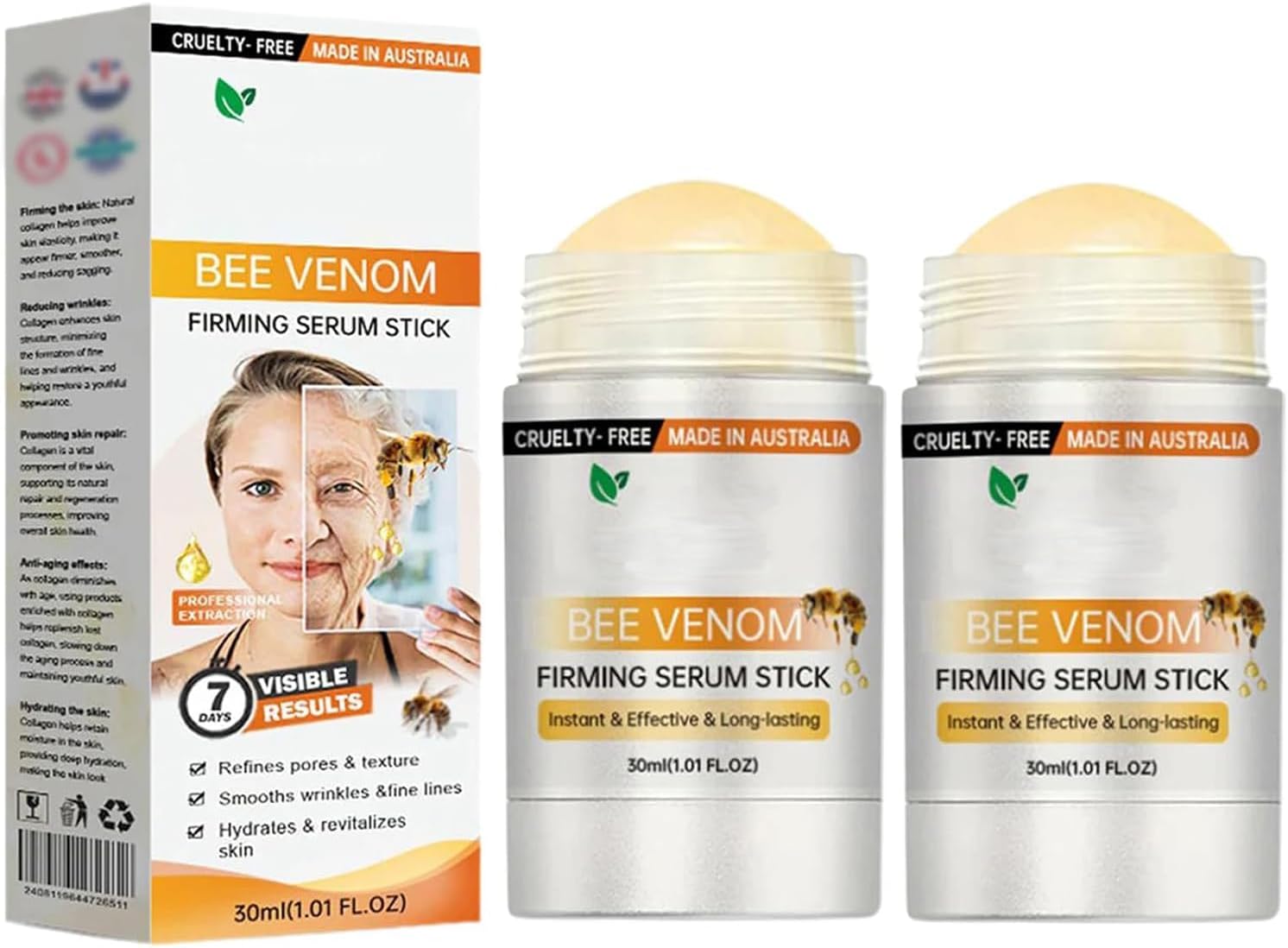 Bee Venom Firming Serum Stick, Firming anti-Wrinkle Cream, Lifts and Tightens the Skin, Effectively Solving Wrinkles and Fine Lines, Natural Bee Venom Serum for All Skin Types (2PCS)