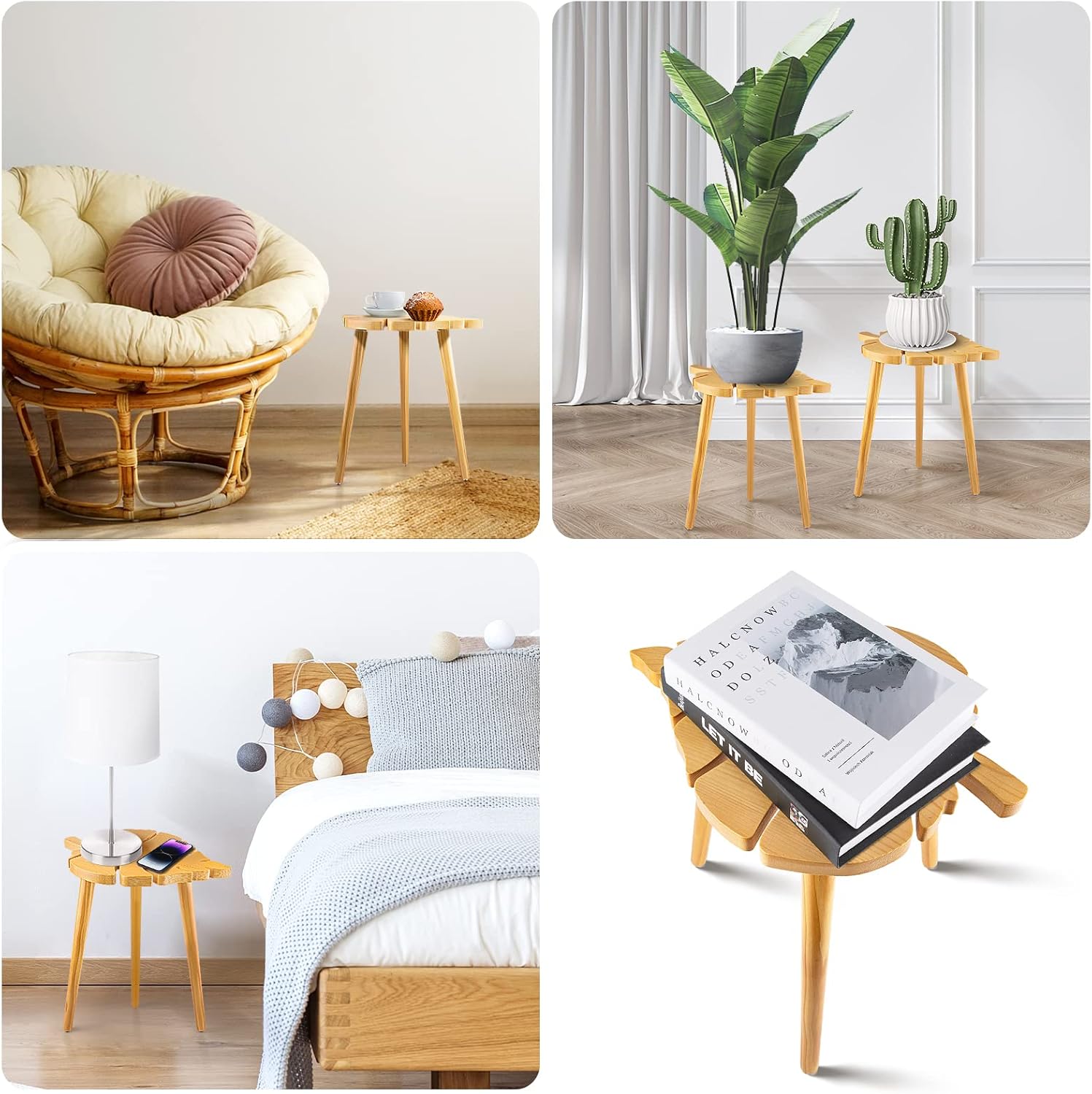 Plant Stool Stand for Indoor Use, Pine Wood Monstera Pot Holder, Decorative Corner Flower Table for Living Room, Tall Tripod Planter Rack for Home Office Patio Bedroom