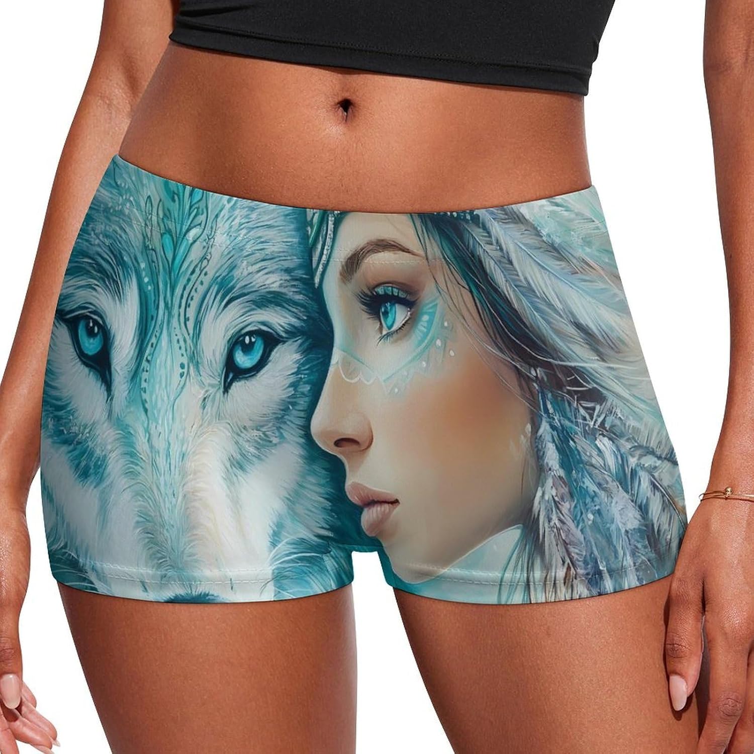 Indian U.S. Wolf And Woman Fashion Women's Boxer Briefs Breathable Underpants Trunks Stretch Underwear