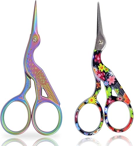 BIHRTC Tijeras de bordado de 3.6 pulgadas, diseño de cigüeña, diseño de pájaro, tijeras de costura, tijeras pequeñas para manualidades, trabajo de