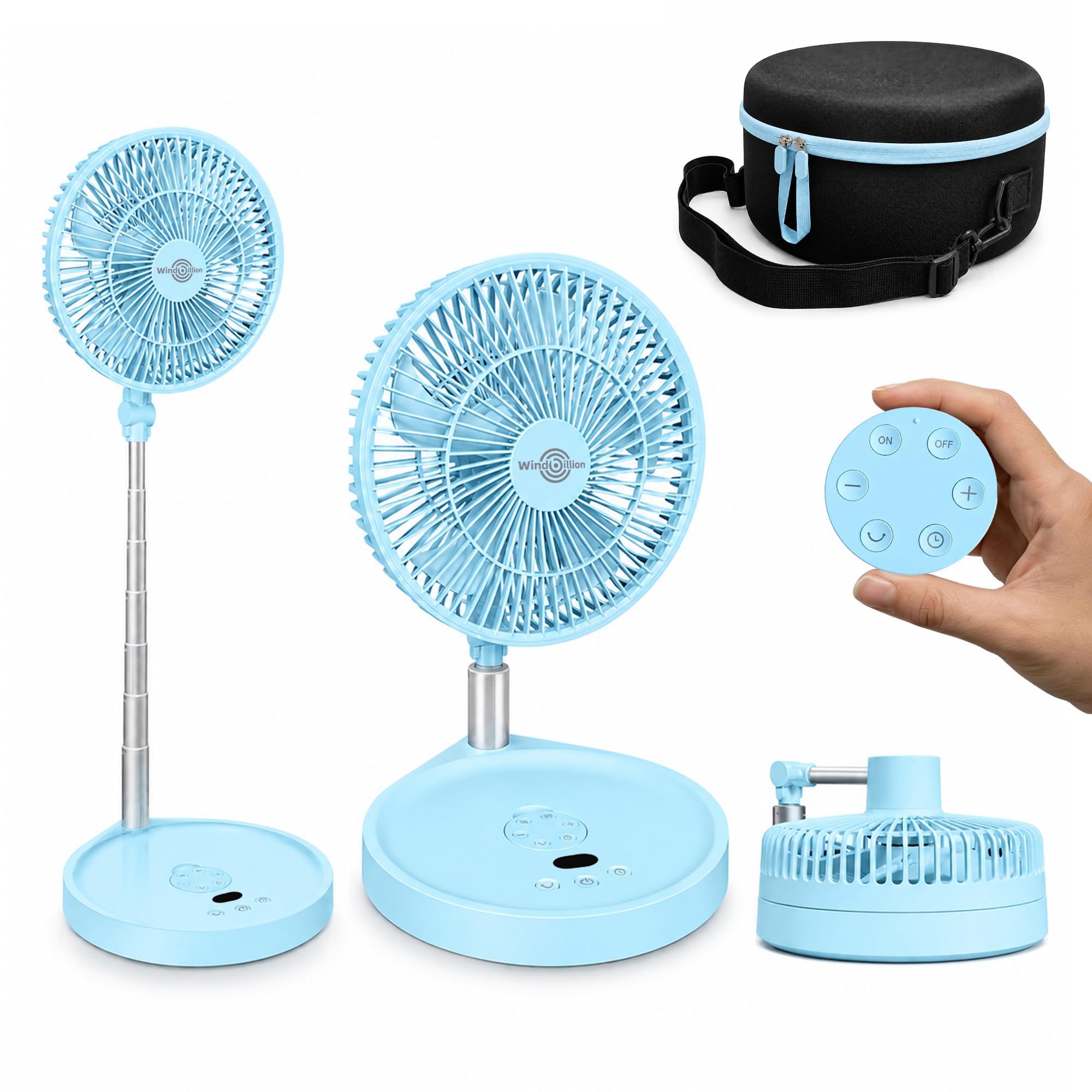 Ventilatore portatile ricaricabile a piedistallo, ventilatore pieghevole H6 da tavolo e da tavolo, 16000 mAh, design pieghevole senza fili con telecomando, 5 velocità, flusso d'aria