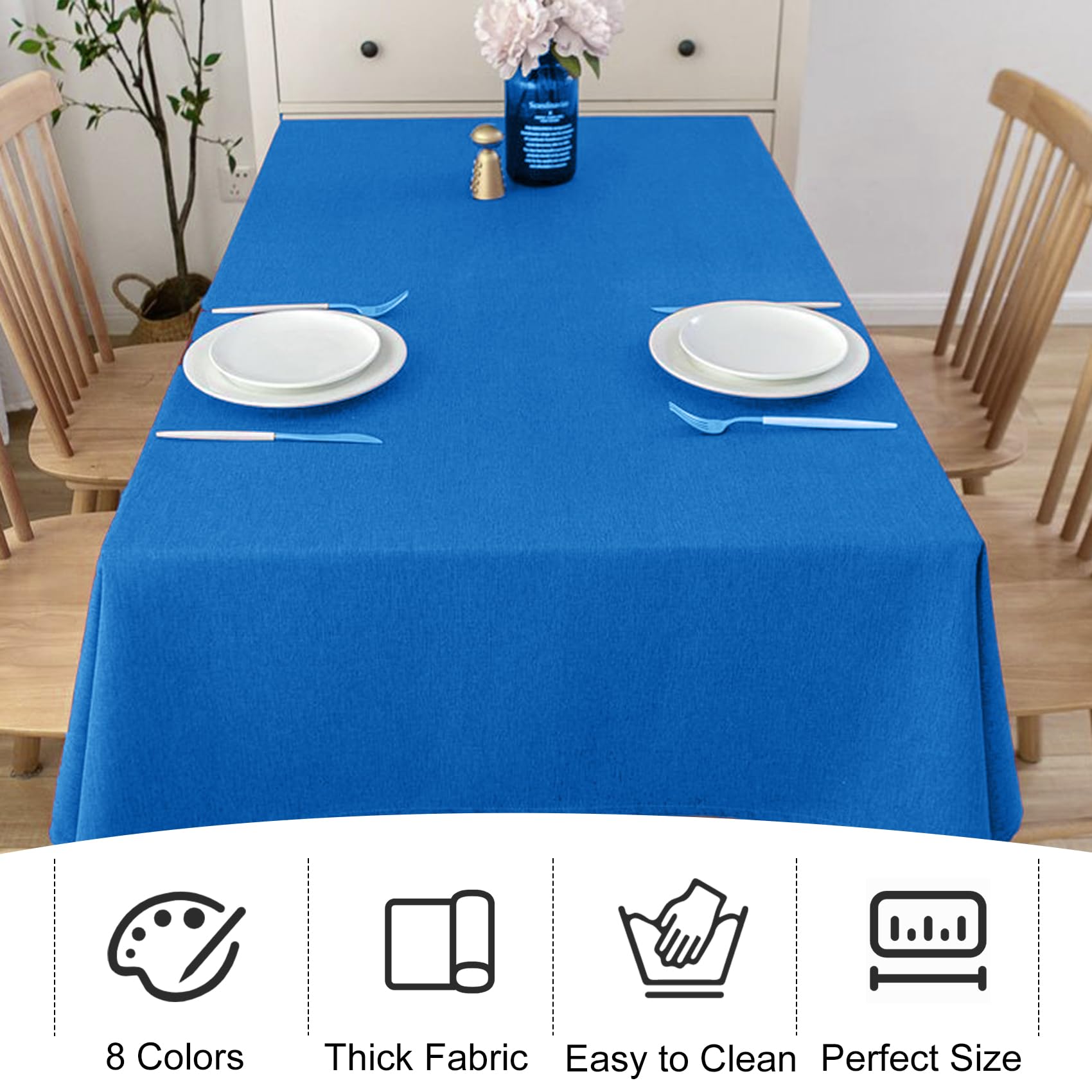 Paquete de 4 manteles cuadrados de 85 x 85 pulgadas, color azul, lavables a máquina, de tela de poliéster, para comedor, fiestas de bufé, picnic, eventos, bodas y restaurantes (azul)