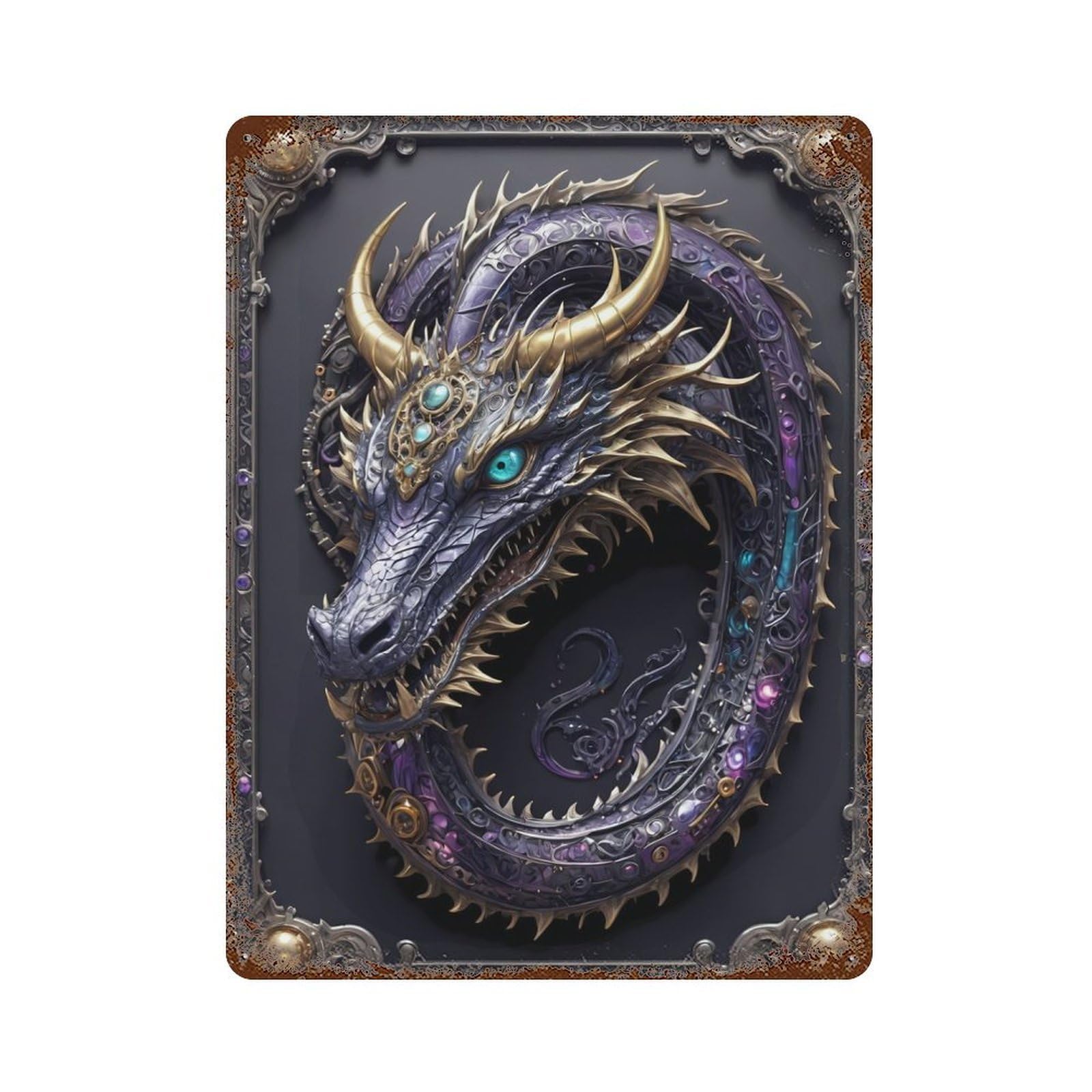 Rust Effect Amethyst Dragon Lord Weathered Tin Sign 15.7"x11.8", Farmhouse Wall Decor for Farmhouse, Kitchen And Entryway Decor