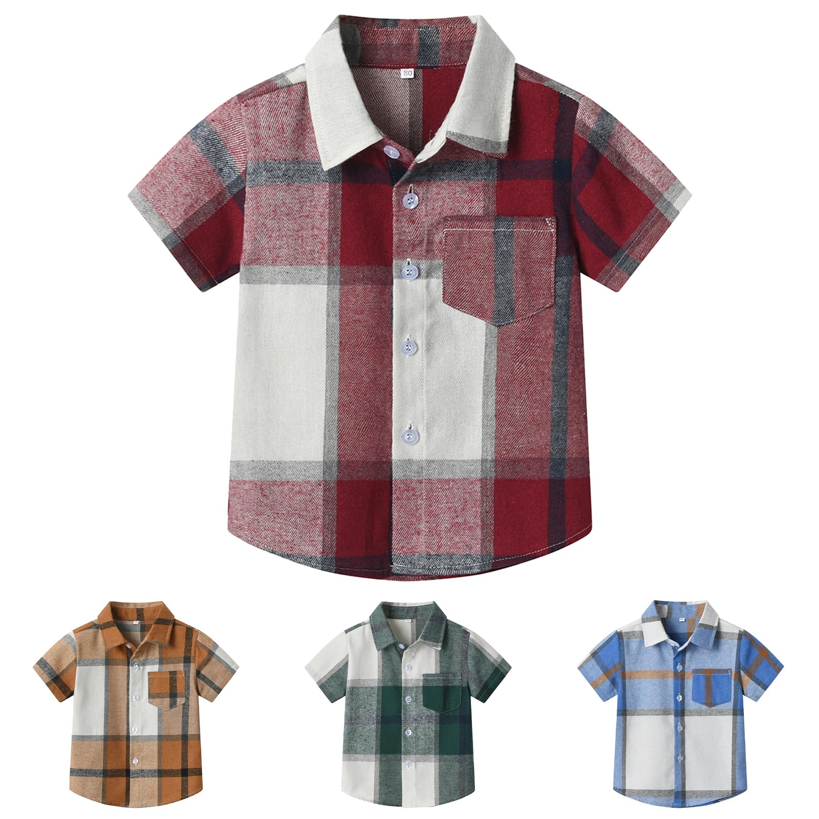 Winmany Boys Short Sleeve Plaid Shirt Toddler Button Down Dress Shirts Summer Checkered Clothes for 1-8 Years