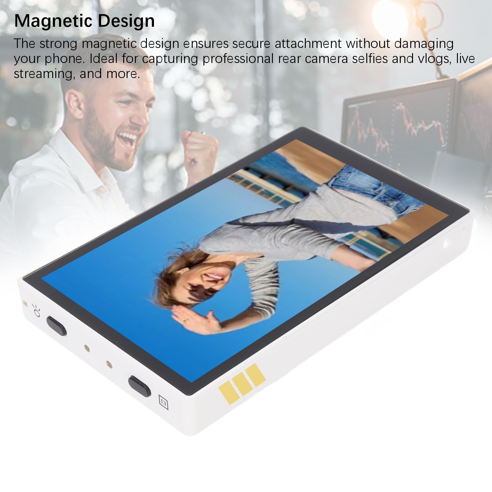 Selfie Monitor Screen For IPhone, Back Camera Monitor For IPhone, Magnetic Mount With 1080P HD Screen & 3-Lever Brightness Adjustment And Screen Rotation Selfie Camera For Vlog, YouTube, Tiktok