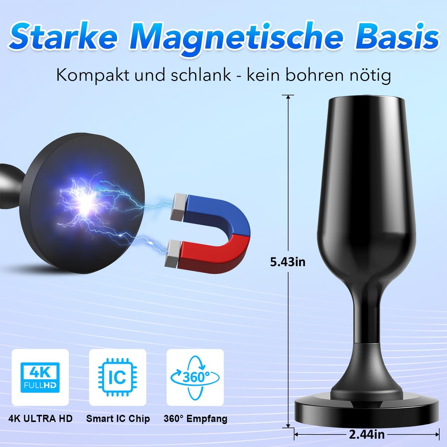 Zimmerantenne,Dvbt2 antenne,Dvbt antenne,Dvb-t2 Zimmerantenne für Fernseher,Wave max antennes 360° Allroundempfang,4K/1080P HD,ideal für lokale Sender (becherförmiger Bandverstärker)