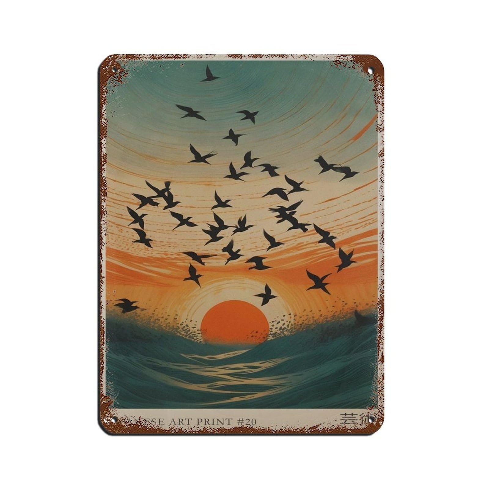 Japanese Sunset Landscape Poster Tin Sign Vintage Metal Pub Club Cafe Bar Home Wall Art Decoration Poster Retro 12x16inch(30x40cm)