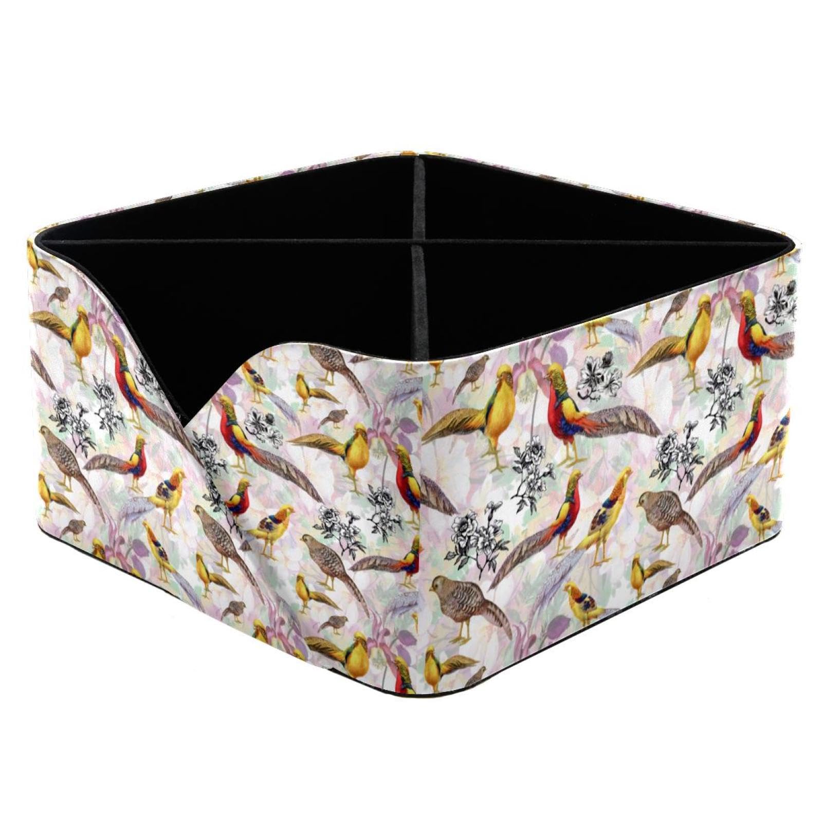 Organiseur de bureau aquarelle faisan et oiseaux avec 4 compartiments en bois