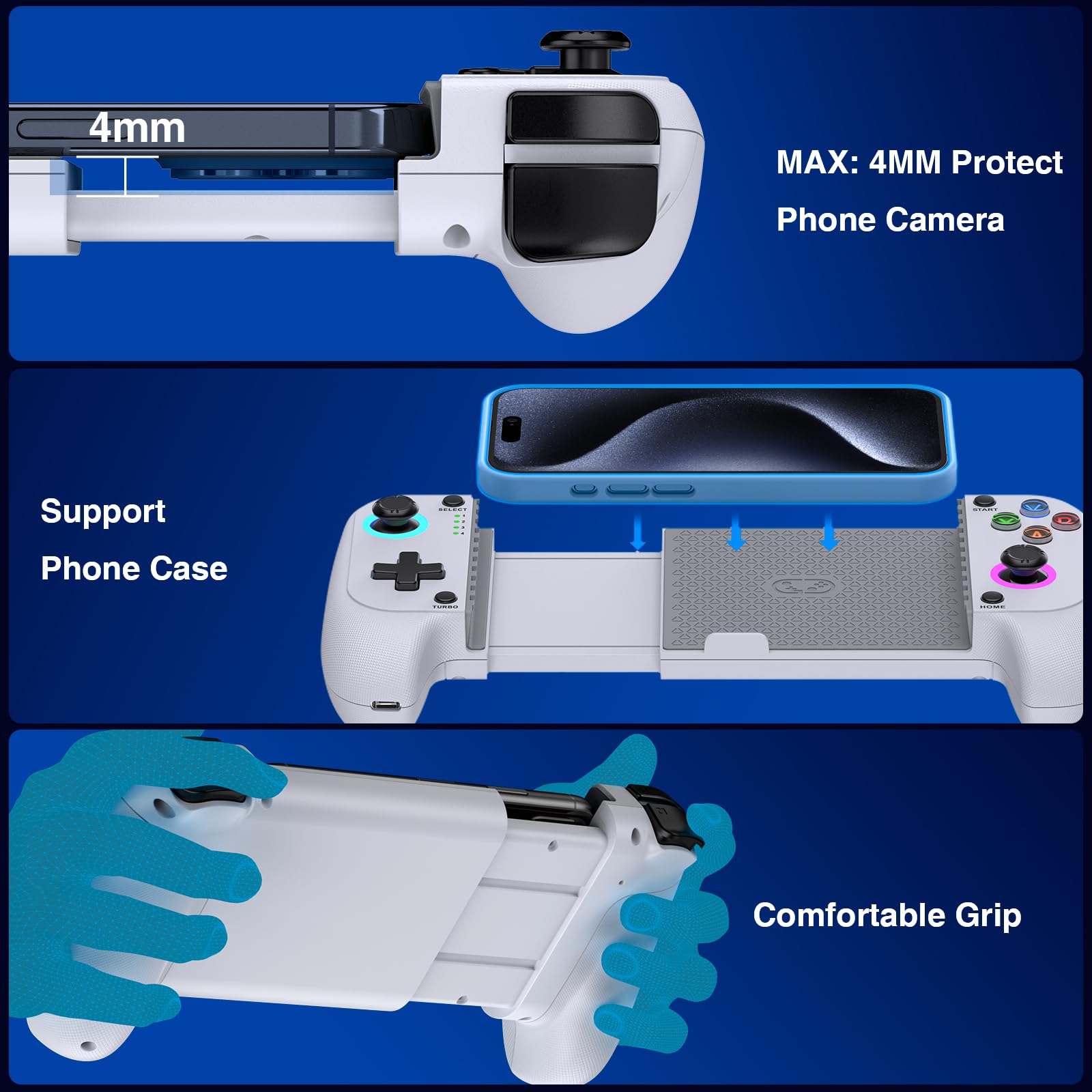 Controlador de juego móvil para iPhone/Android, mando de teléfono inalámbrico, compatible con funda de teléfono, controlador de juegos con palanca de mando Hall adecuado para Xbox Game Pass, Steam