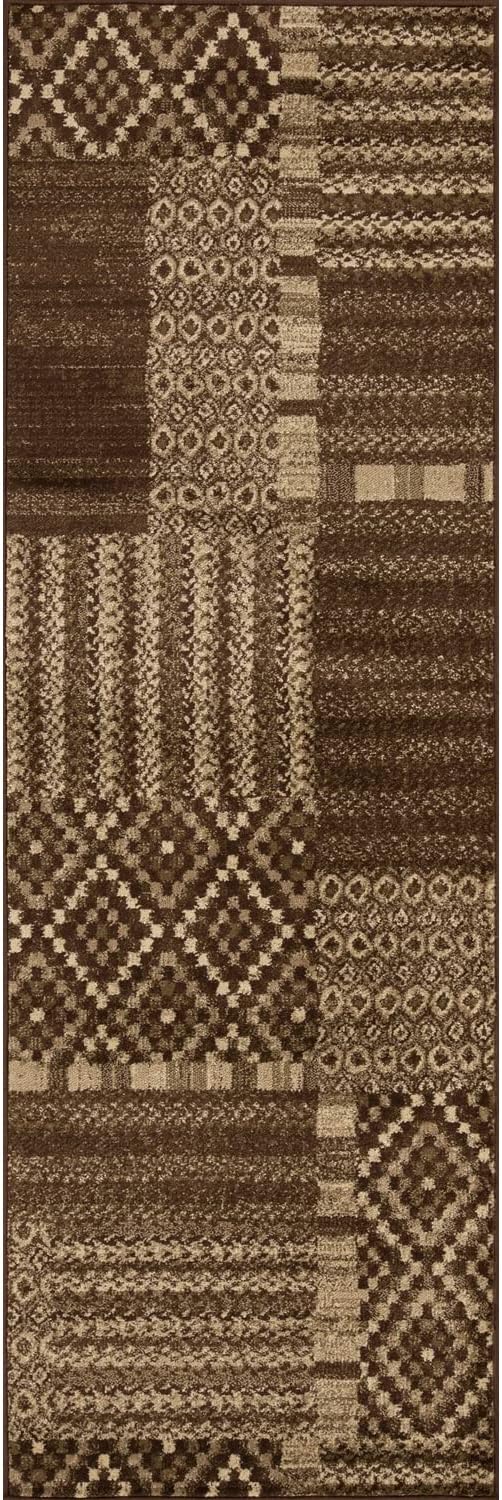 BNM Indoor Area Rug Runner with Jute Backing, Great for Entryway, Living Room, Kitchen, Dorm, Bedroom, Hallway, Perfect for Hardwood Floors, Modern Geometric Patchwork, 2'7" x 8, Taupe