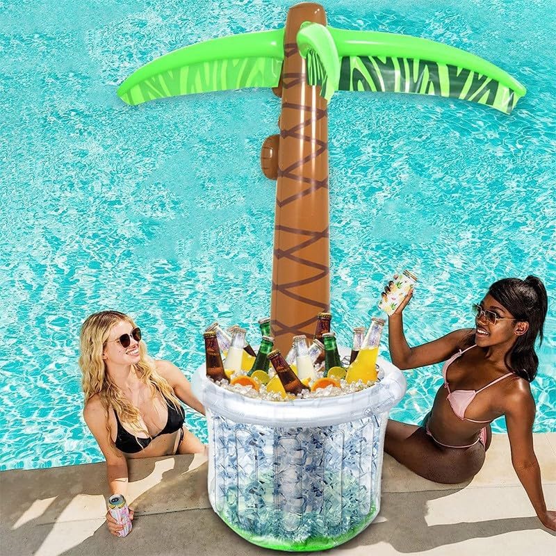Inflatable Palm Tree Cooler, Giant Floating Pool Drink Cooler, Holds Up to 100 Cans, Large Inflatable Ice Bucket for Pool Party, Beach, BBQ, Summer Gathering