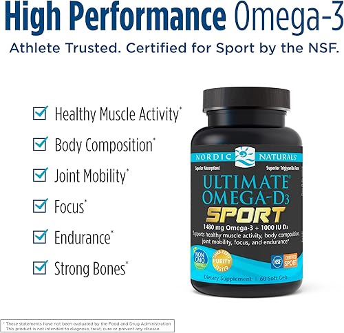 Miniatura 3 de Nordic Naturals Ultimate Omega-D3 Sport Limón 60 geles blandos 1480 mg Omega-3  1000 UI de vitamina D3 certificado NSF - Soporta músculo huesos