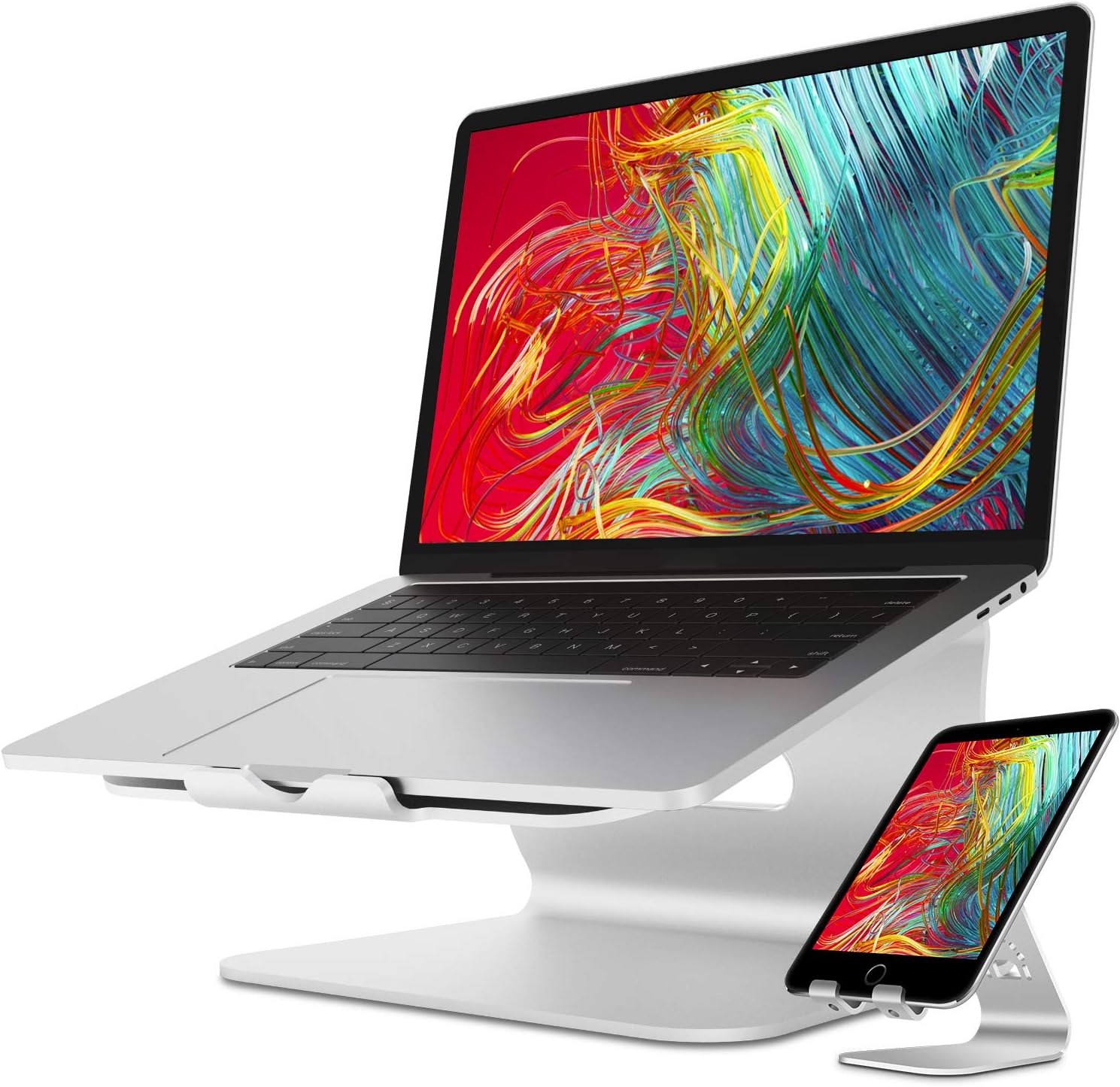 Bestand Laptop Stand, Aluminum Notebook Holder Riser Heat-Vent For MacBook Air/Pro, Dell, HP, Lenovo, Microsoft Surface, Samsung 11-16 inches Notebook (Silver White)