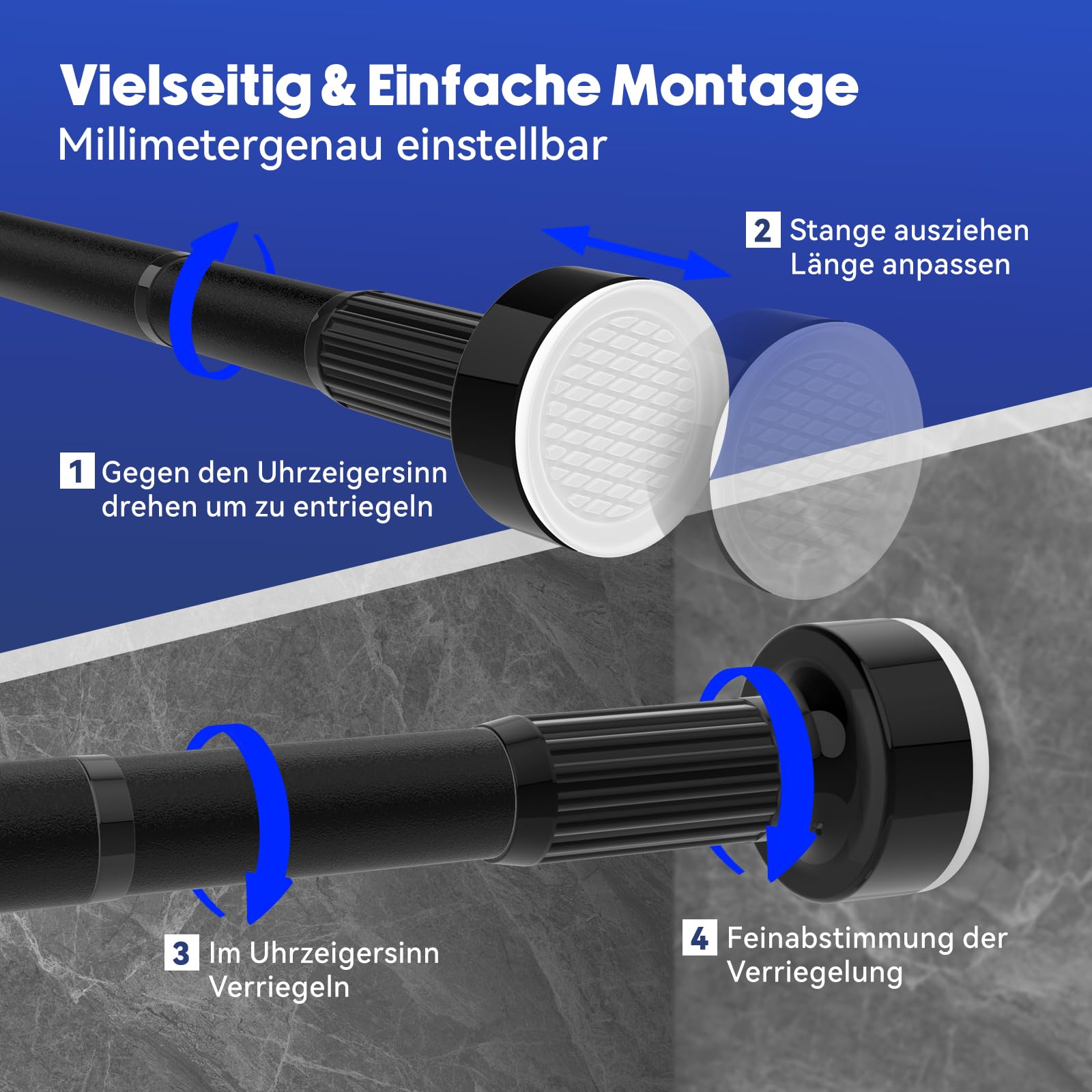 Vista Tringle Rideau sans Percage 32mm de Diamètre Réglable de 390 à 480cm | Tringle Rideau Extensible sans Percage, Antidérapante et Verrouillable Adaptée aux Fenêtres Domestiques