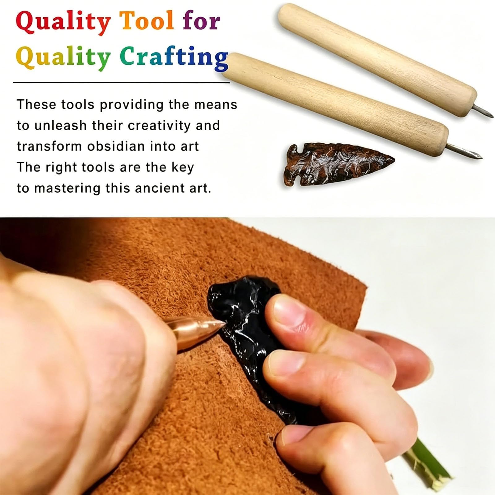 Kit de Herramientas para Tallado de Piedra y obsidiana (15 Piezas): Incluye percutores de Cobre, retocadores a presión, Varillas de retoque y Herramientas para Muescas; Apto para Principiantes