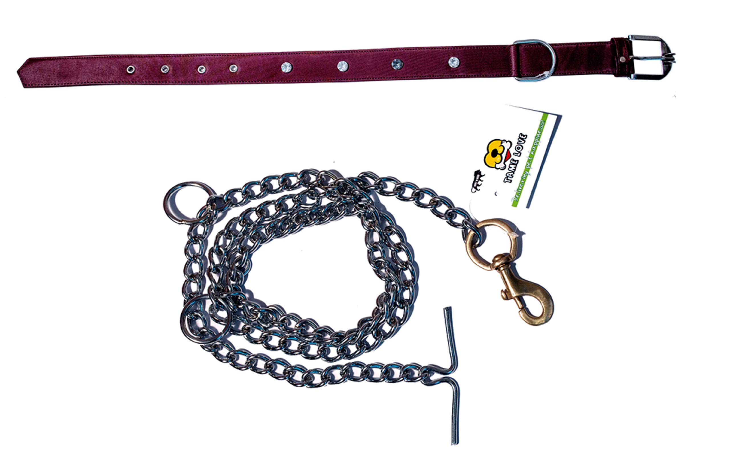 Tame Love Imported Stone Stud Fancy Collar and Chain for Strong Adult Dog (1.50 inches) Available in Red Color and Brass Hook Stainless Steel Chain for Dog (152 cm) (B08G1NYYM9) Amazon Price History, Amazon Price Tracker