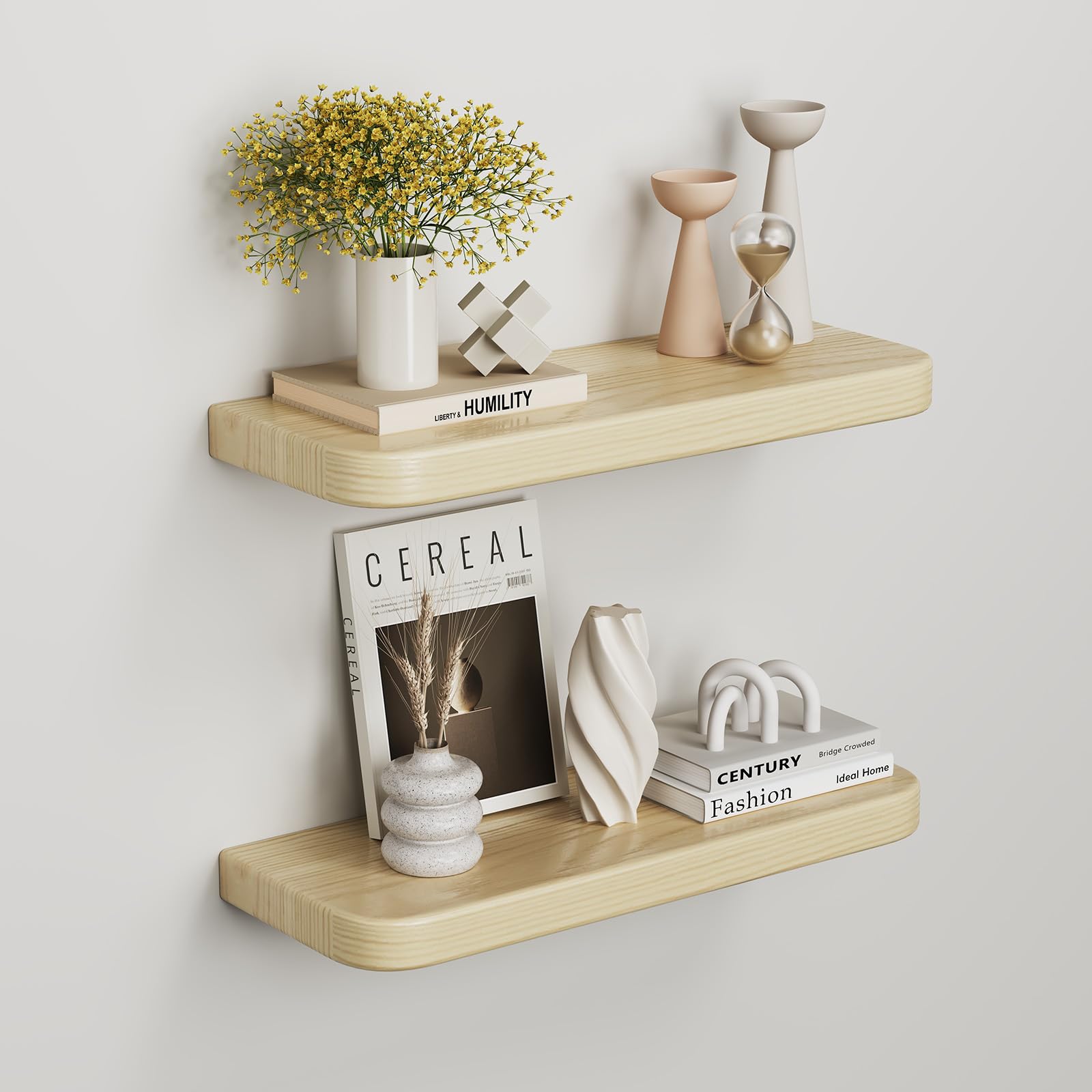 hi-home Wandregal 2er Set aus Holz – Schweberegale Vintage mit Unsichtbarer Halterung, Rustikales Holzregal für Wohnzimmer, Schlafzimmer oder Küche, Platzsparendes Wandboard für Bücher und Deko, Braun