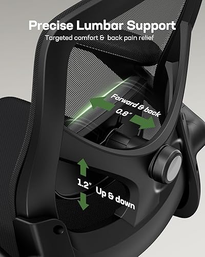 Miniatura 3 de Marsail Silla de oficina ergonómica de malla con respaldo alto, soporte lumbar ajustable con reposacabezas abatible, brazos elevables, silla