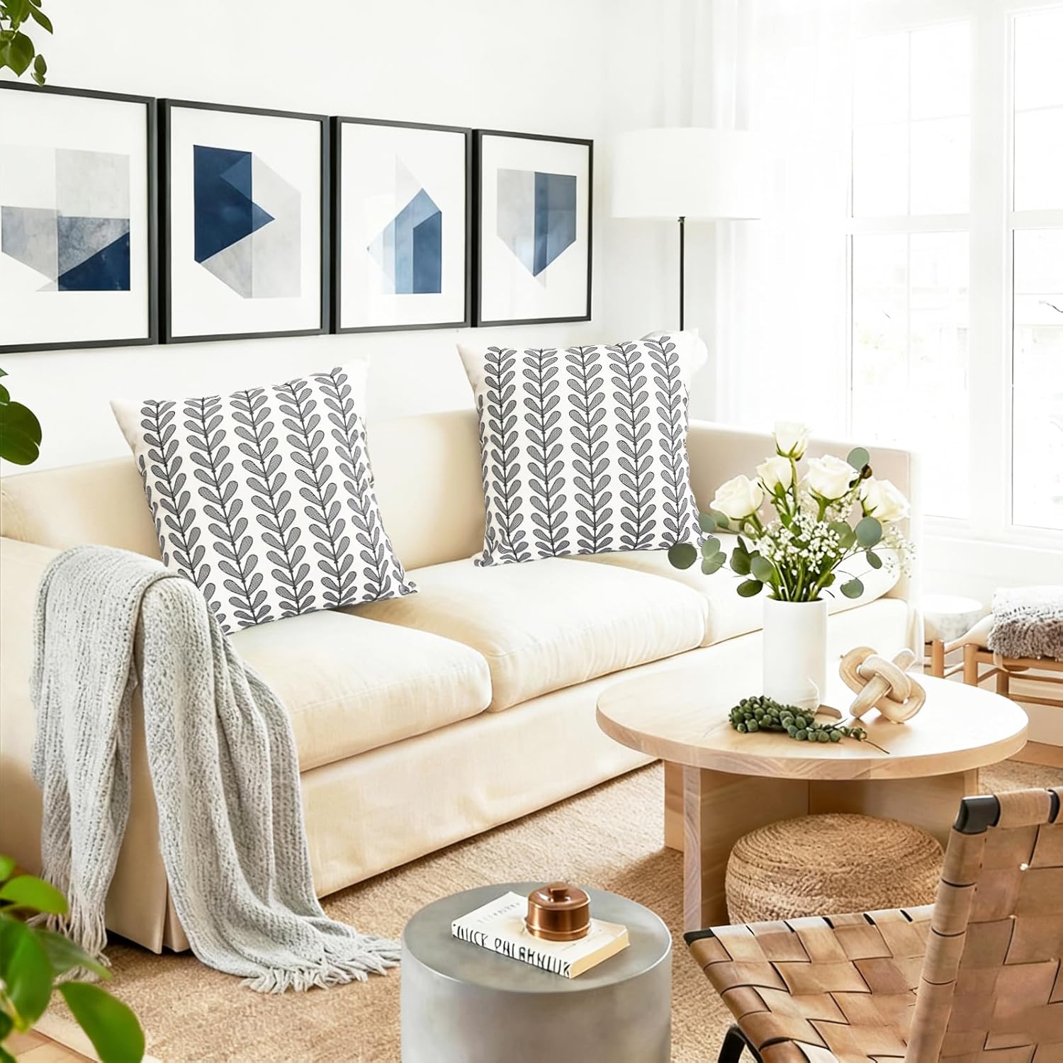 Decorative Throw Pillow Covers Set of 2 Black Pillow Covers 18x18 Inch Throw Pillow Cover Linen Pillowcase Modern Boho Farmhouse Outdoor Pillow Covers for Couch Sofa Bed Living Room - Image 3