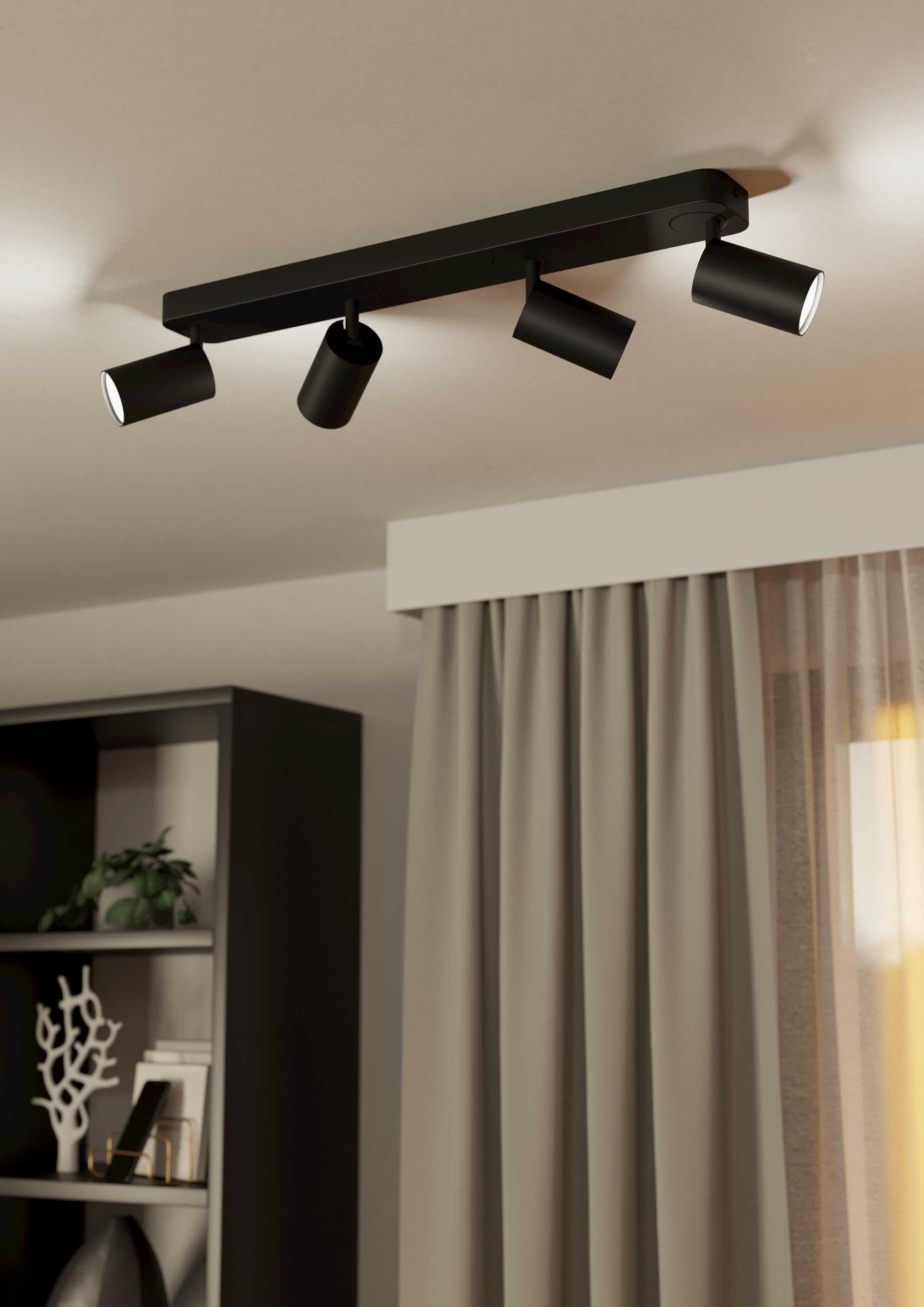 EGLO connect.z Smart-Home LED Deckenlampe Telimbela-Z | Spotbalken mit 4 Spots, ZigBee, App und Sprachsteuerung Alexa, warmweiß-kaltweiß, RGB, dimmbar, Deckenleuchte schwarz