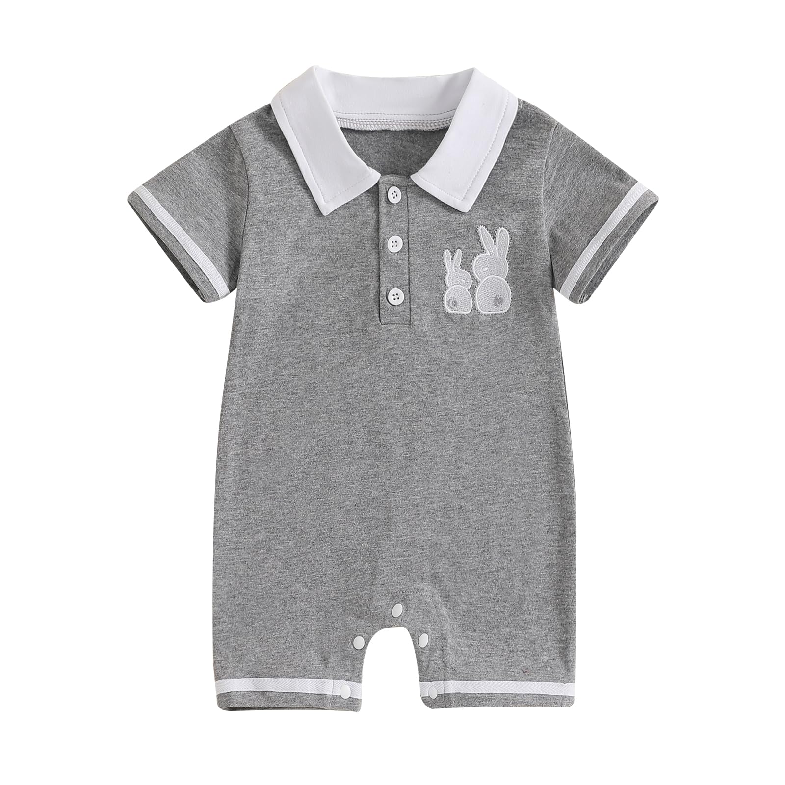 Socutebabe Baby Boy Easter Outfit Short Sleeve Button Down One Piece Jumpsuit Newborn Easter Romper Cute Summer Clothes (Gray, 0-3 Months)