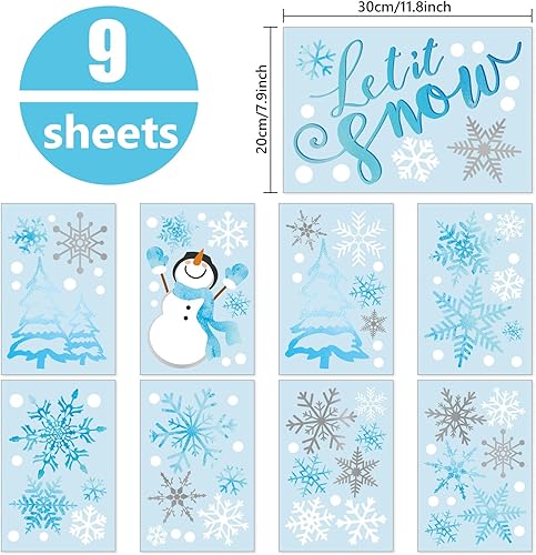 Miniatura 2 de AnyDesign - Calcomanías de pared de muñeco de nieve de invierno con diseño de copo de nieve para ventana, calcomanías de mural para habitación