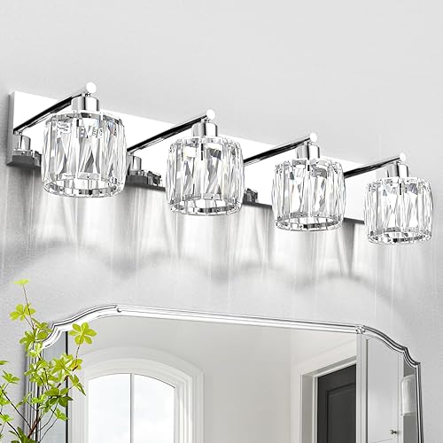 Miniatura 10 de VOLISUN Luces de tocador de cristal para baños, luz de tocador de baño de 2 luces, moderna luz de baño negra mate sobre espejo, accesorios de luces