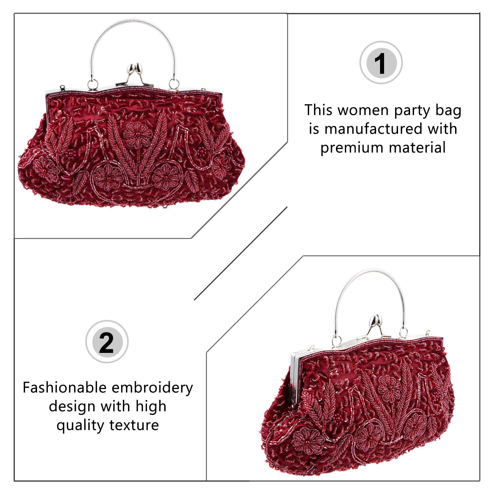 Bolso de Mano Rojo de Noche para Mujer Bordado Hecho a Mano