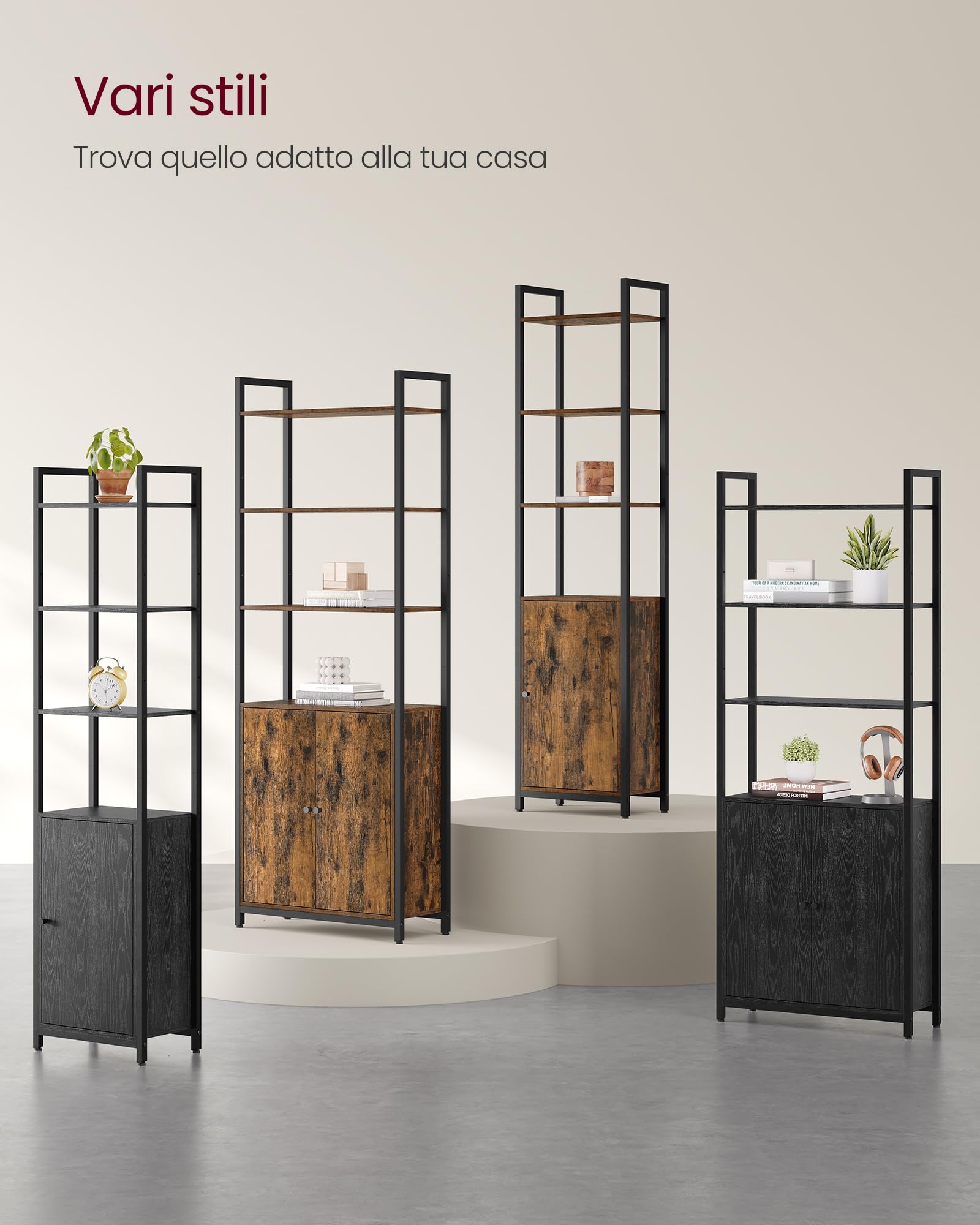 VASAGLE Libreria Scaffale a 6 Ripiani, Libreria Verticale con Anta, Struttura in Metallo, Ripiani Regolabili, 24 x 40 x 159,5 cm, Salotto Camera da Letto, Marrone Vintage e Nero Inchiostro LLS132K01