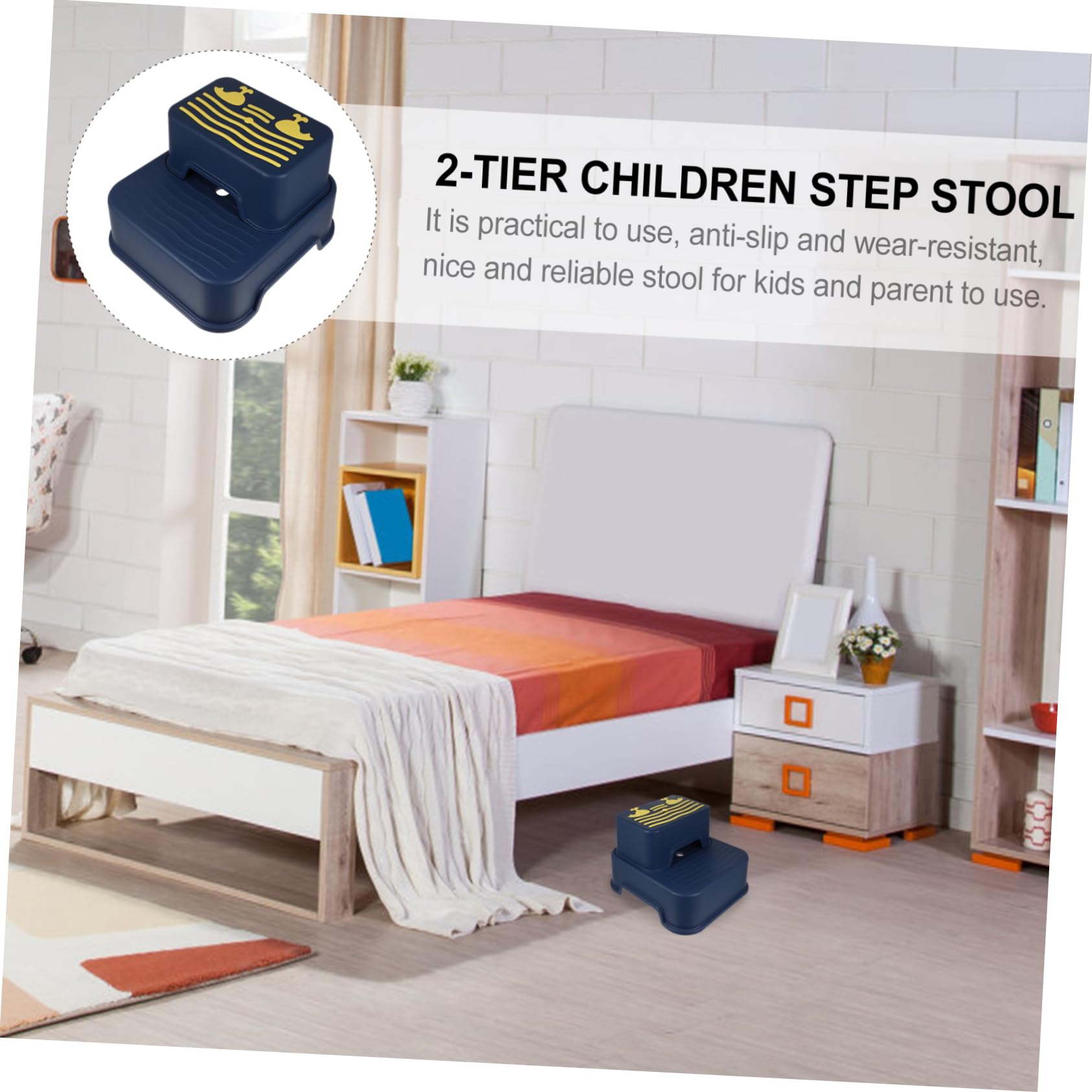HEMOTON Kleinkind Tritthocker aus Pp und TPE Rutschfester mit Glatten Kanten 2-stufigen und Glatten Kanten Sicherer Tritthocker fürs Badezimmer Kinder Waschbecken