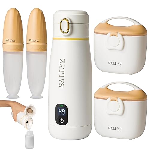 Nomad - Calentador de biberones portátil, calentador de leche inalámbrico para bebés con batería de 10500 mAh, incluye 2 cucharas y 2 recipientes de