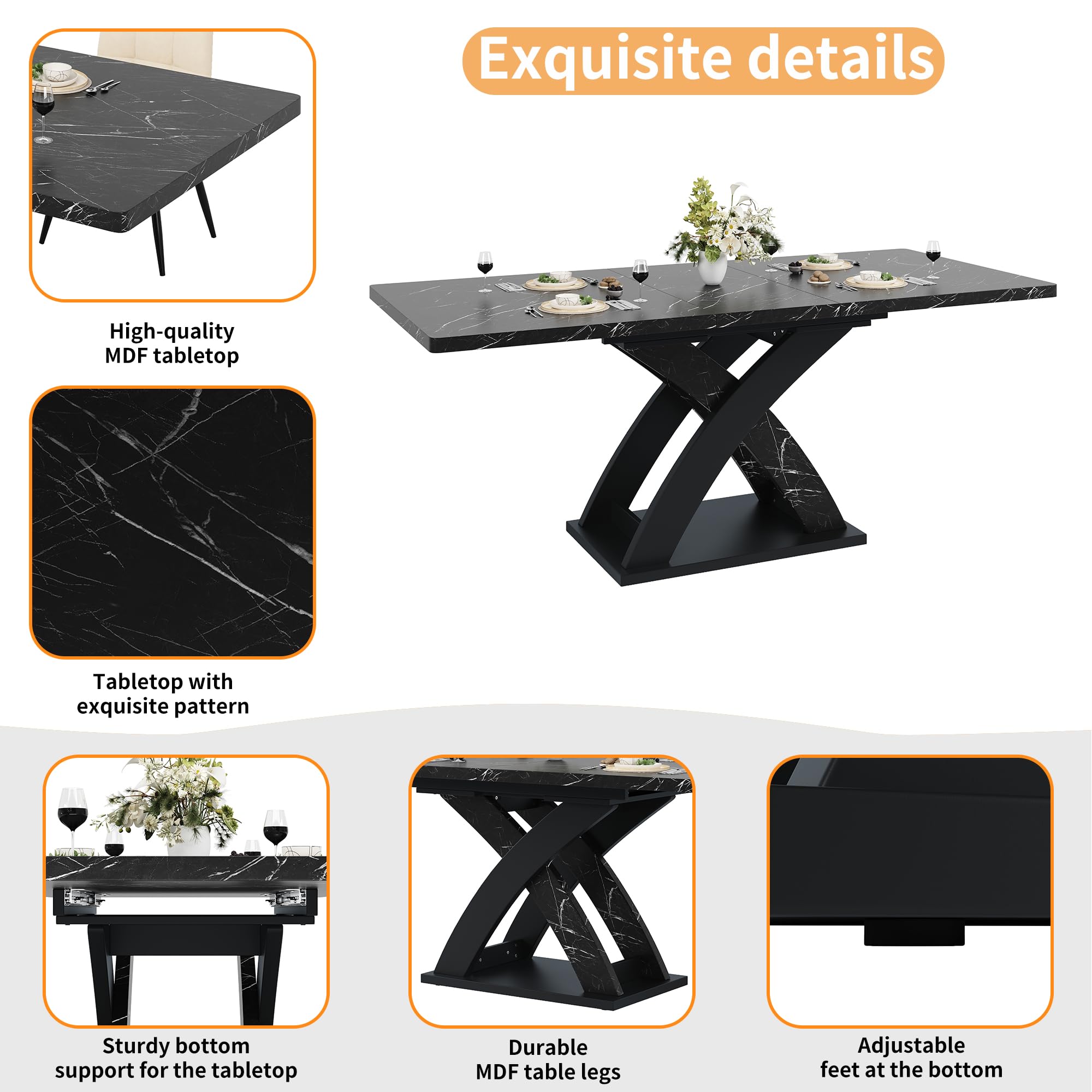 Tavolo da pranzo allungabile, tavolo da cucina, tavolo da pranzo allungabile, 120-160 cm, può ospitare fino a 6 persone