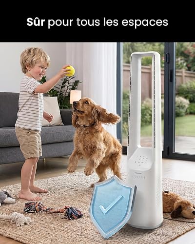 Pro Breeze® Silent Bladeless Portable Tower Fan - Ultra Quiet Standing Air Circulator with Remote Control, Timer, 6 Speeds & LED Display - 5